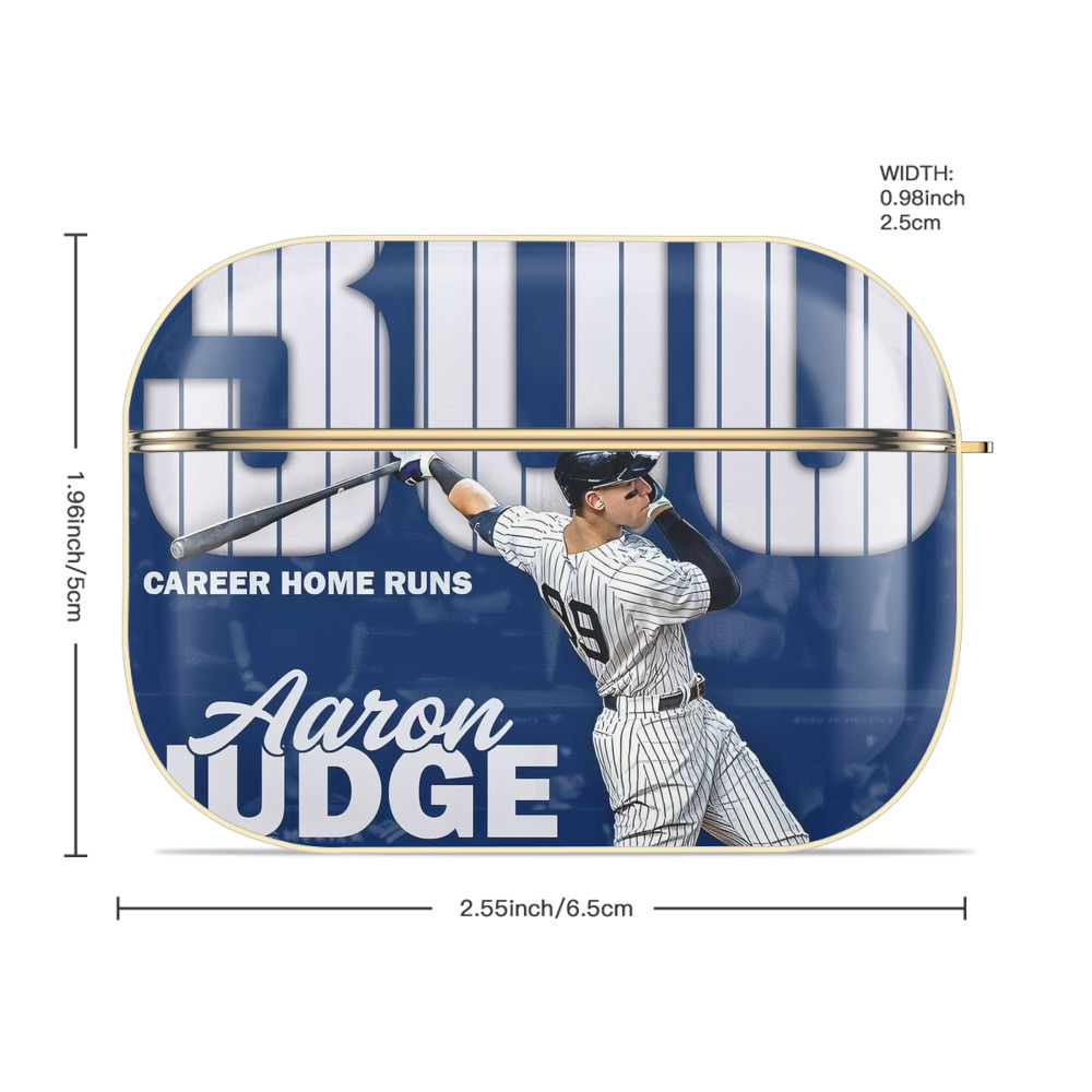 Aaron Judge 300 Home Runs Luxury Gold AirPods Pro Case With Keychain, Flexible PC Material, Full Protection, Precise Cutouts, Anti-Fingerprint, Washable, Durable Design
