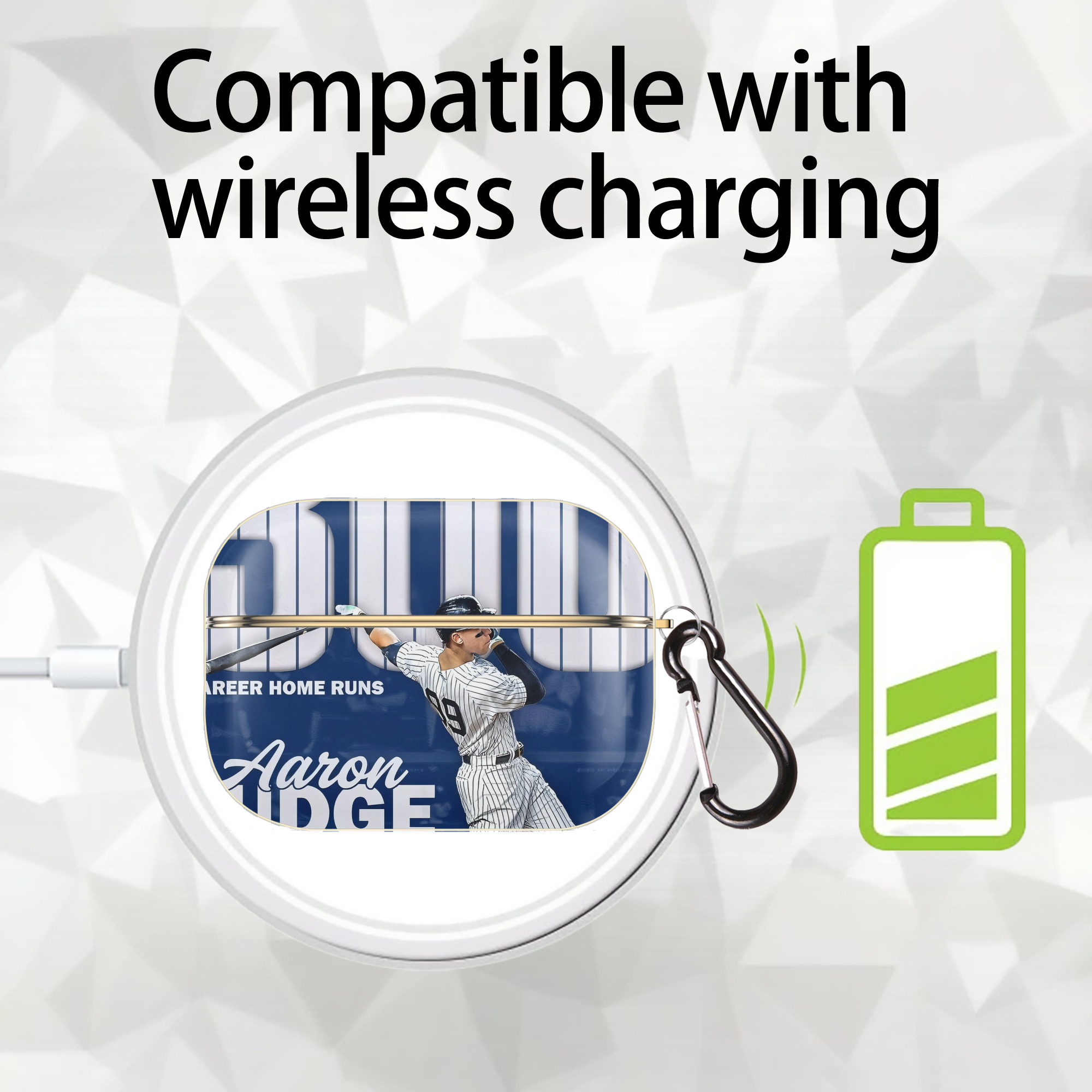 Aaron Judge 300 Home Runs Luxury Gold AirPods Pro Case With Keychain, Flexible PC Material, Full Protection, Precise Cutouts, Anti-Fingerprint, Washable, Durable Design