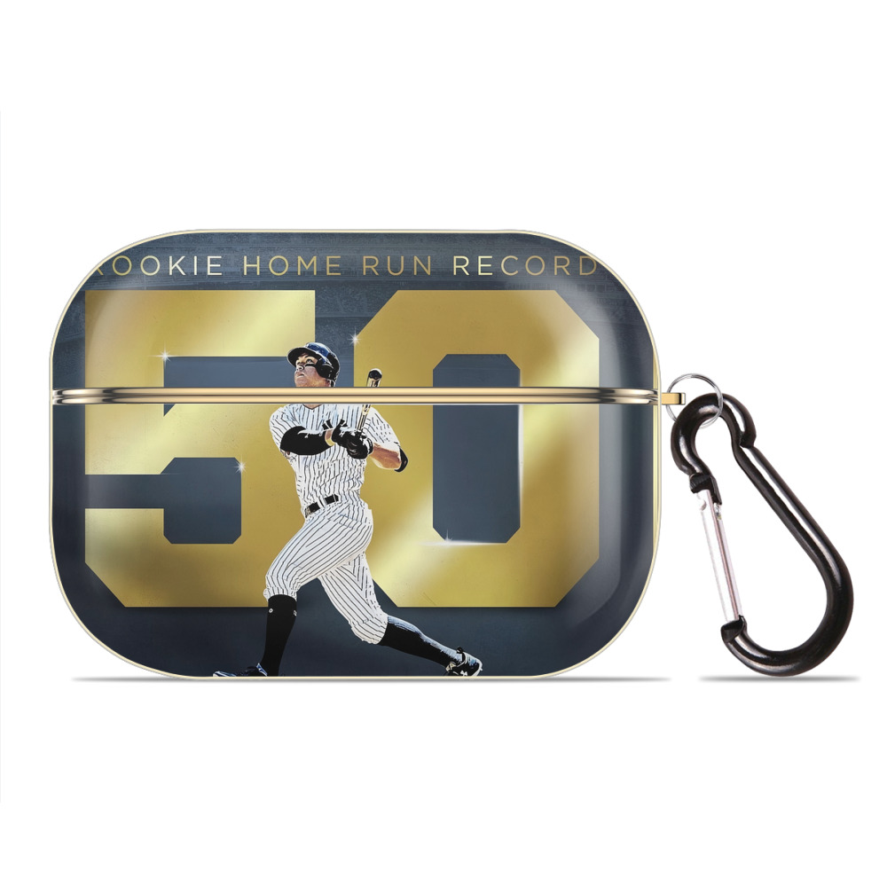 Aaron Judge 50 Home Runs 3 Luxury Gold AirPods Pro Case With Keychain, Flexible PC Material, Full Protection, Precise Cutouts, Anti-Fingerprint, Washable, Durable Design