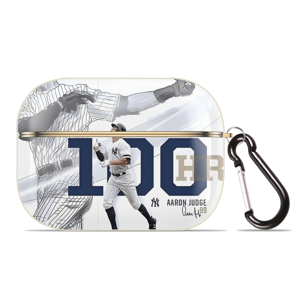 Aaron Judge 100 Home Runs Luxury Gold AirPods Pro Case With Keychain, Flexible PC Material, Full Protection, Precise Cutouts, Anti-Fingerprint, Washable, Durable Design