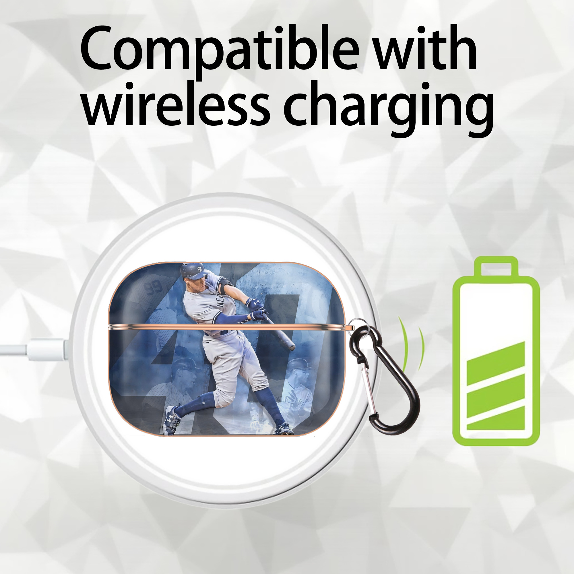 Aaron Judge 40 Home Runs 1 AirPods Pro Protective Case Rose Gold, Flexible PC Material, Precise Fit, Anti-Slip Cover, Full Protection, Fingerprint Resistant, Washable With Keychain