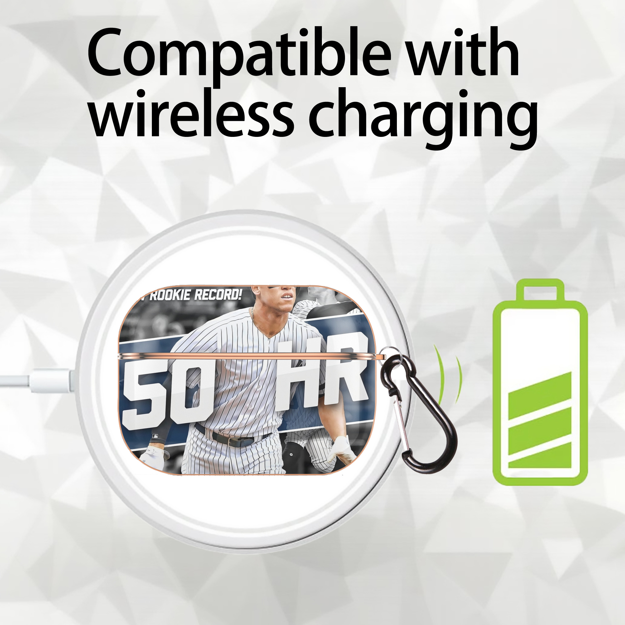 Aaron Judge 50 Home Runs 2 AirPods Pro Protective Case Rose Gold, Flexible PC Material, Precise Fit, Anti-Slip Cover, Full Protection, Fingerprint Resistant, Washable With Keychain