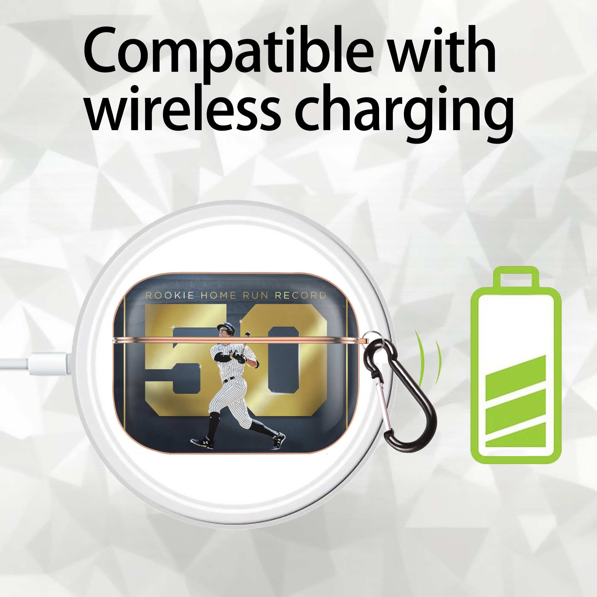 Aaron Judge 50 Home Runs 3 AirPods Pro Protective Case Rose Gold, Flexible PC Material, Precise Fit, Anti-Slip Cover, Full Protection, Fingerprint Resistant, Washable With Keychain