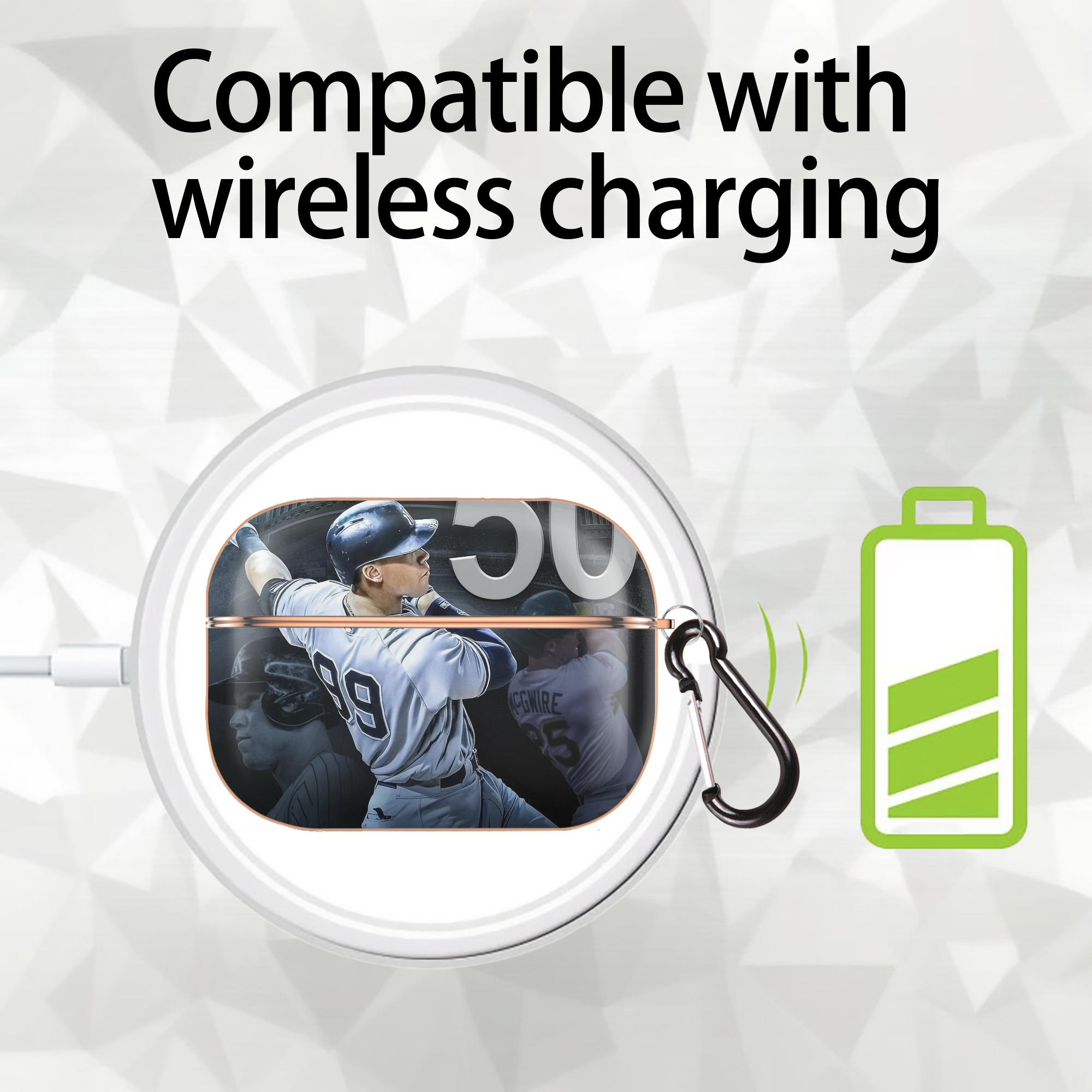 Aaron Judge 50 Home Runs 6 AirPods Pro Protective Case Rose Gold, Flexible PC Material, Precise Fit, Anti-Slip Cover, Full Protection, Fingerprint Resistant, Washable With Keychain