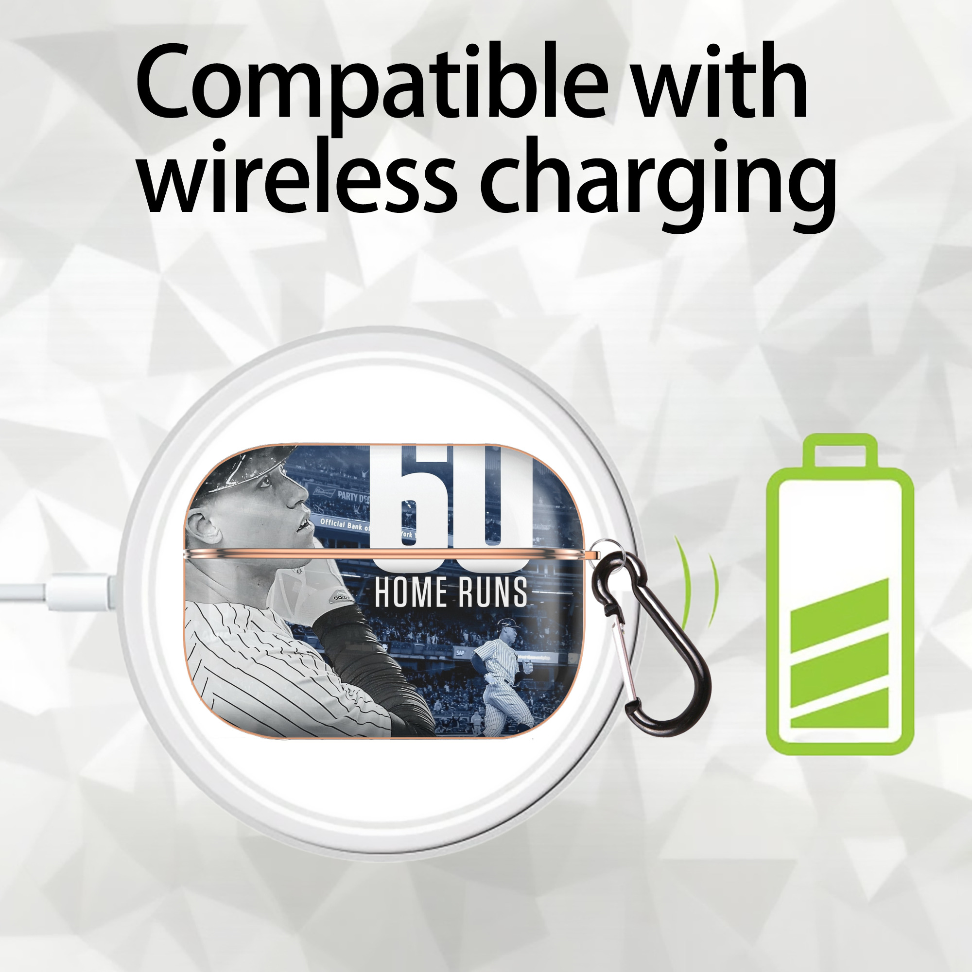 Aaron Judge 60 Home Runs 1 AirPods Pro Protective Case Rose Gold, Flexible PC Material, Precise Fit, Anti-Slip Cover, Full Protection, Fingerprint Resistant, Washable With Keychain