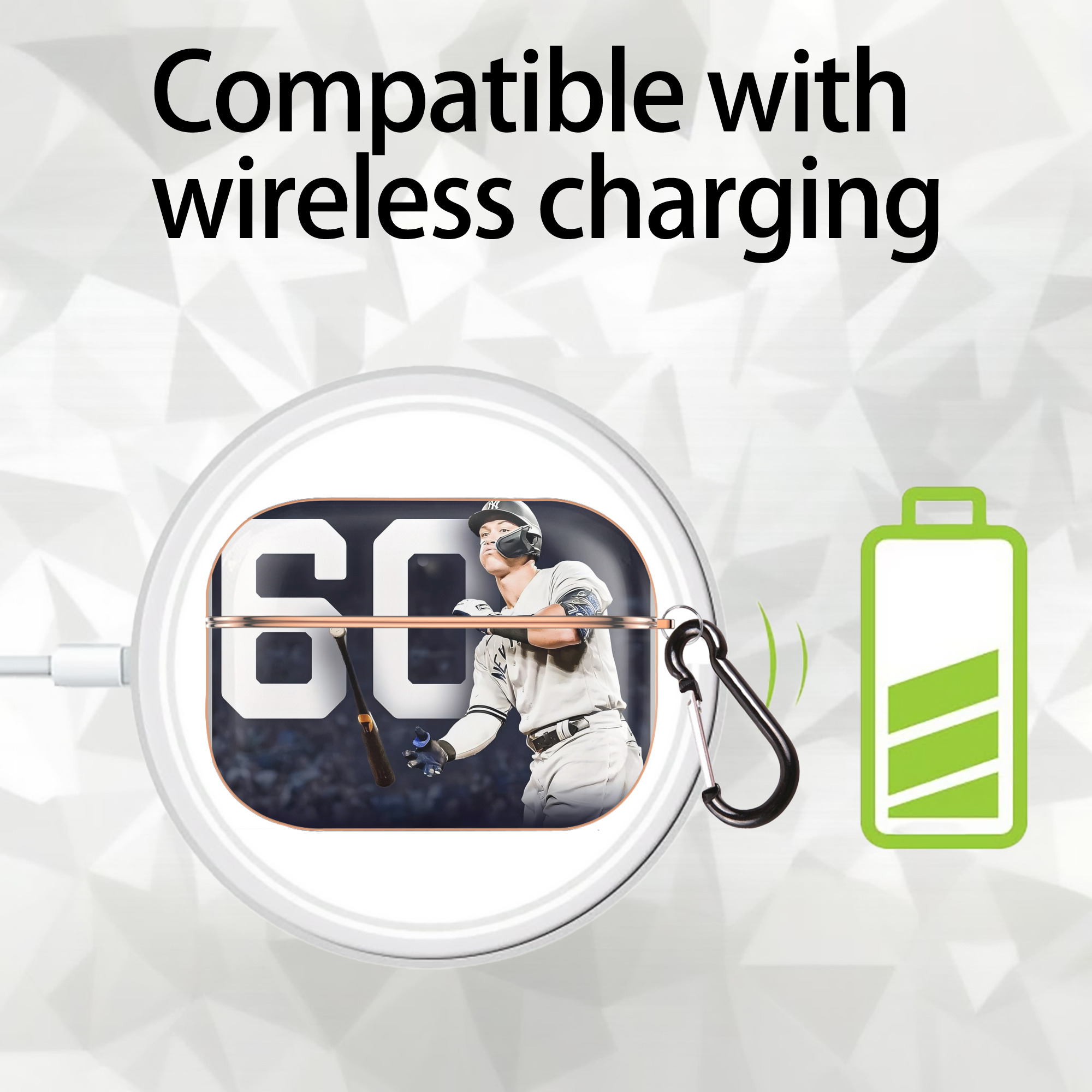 Aaron Judge 60 Home Runs 4 AirPods Pro Protective Case Rose Gold, Flexible PC Material, Precise Fit, Anti-Slip Cover, Full Protection, Fingerprint Resistant, Washable With Keychain