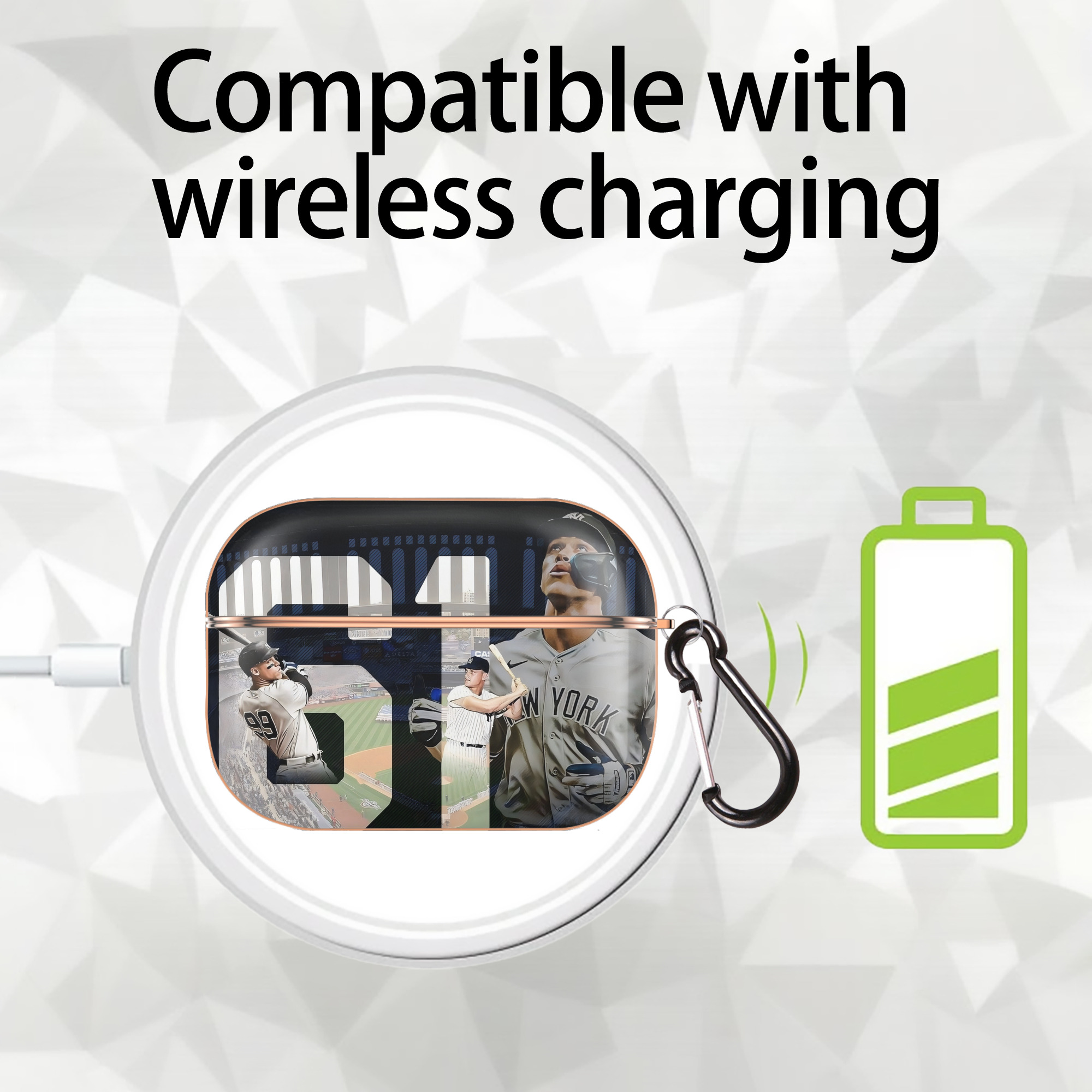 Aaron Judge 61 Home Runs 1 AirPods Pro Protective Case Rose Gold, Flexible PC Material, Precise Fit, Anti-Slip Cover, Full Protection, Fingerprint Resistant, Washable With Keychain