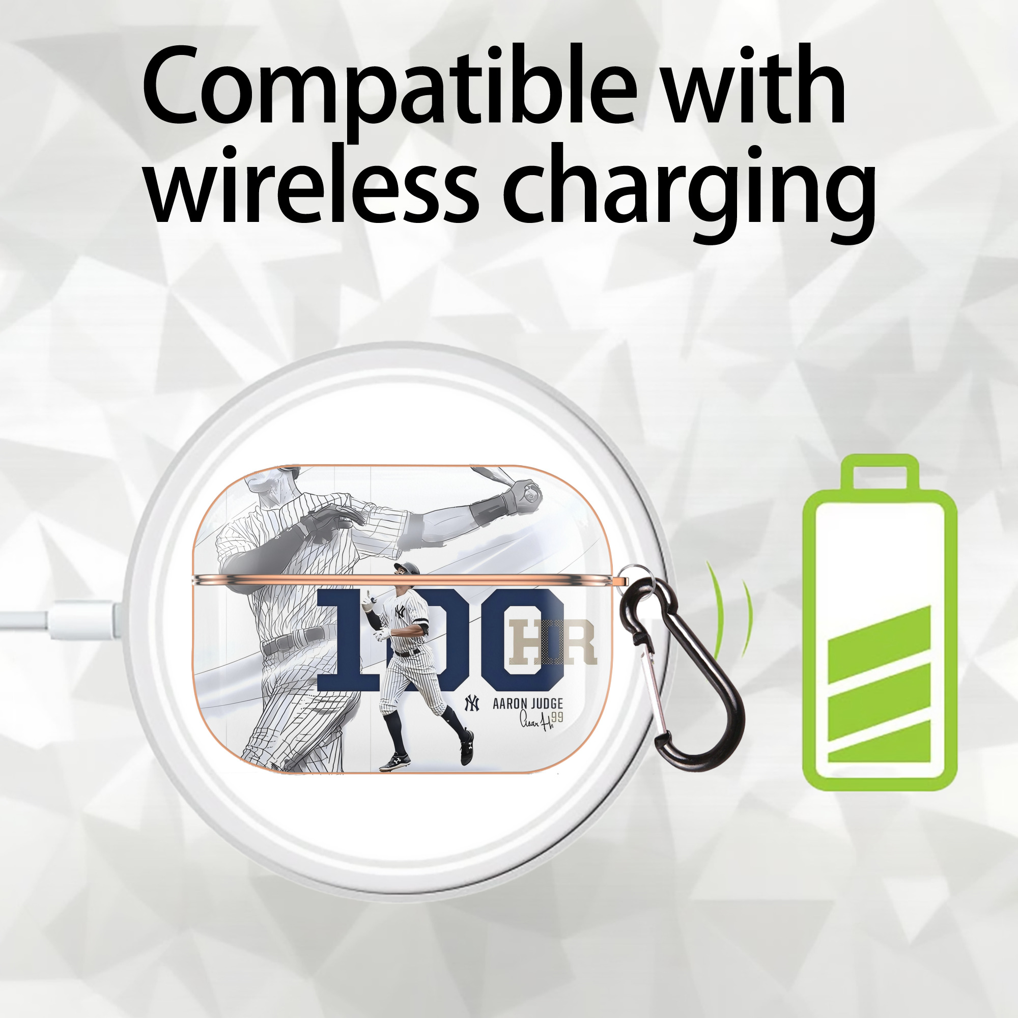 Aaron Judge 100 Home Runs AirPods Pro Protective Case Rose Gold, Flexible PC Material, Precise Fit, Anti-Slip Cover, Full Protection, Fingerprint Resistant, Washable With Keychain