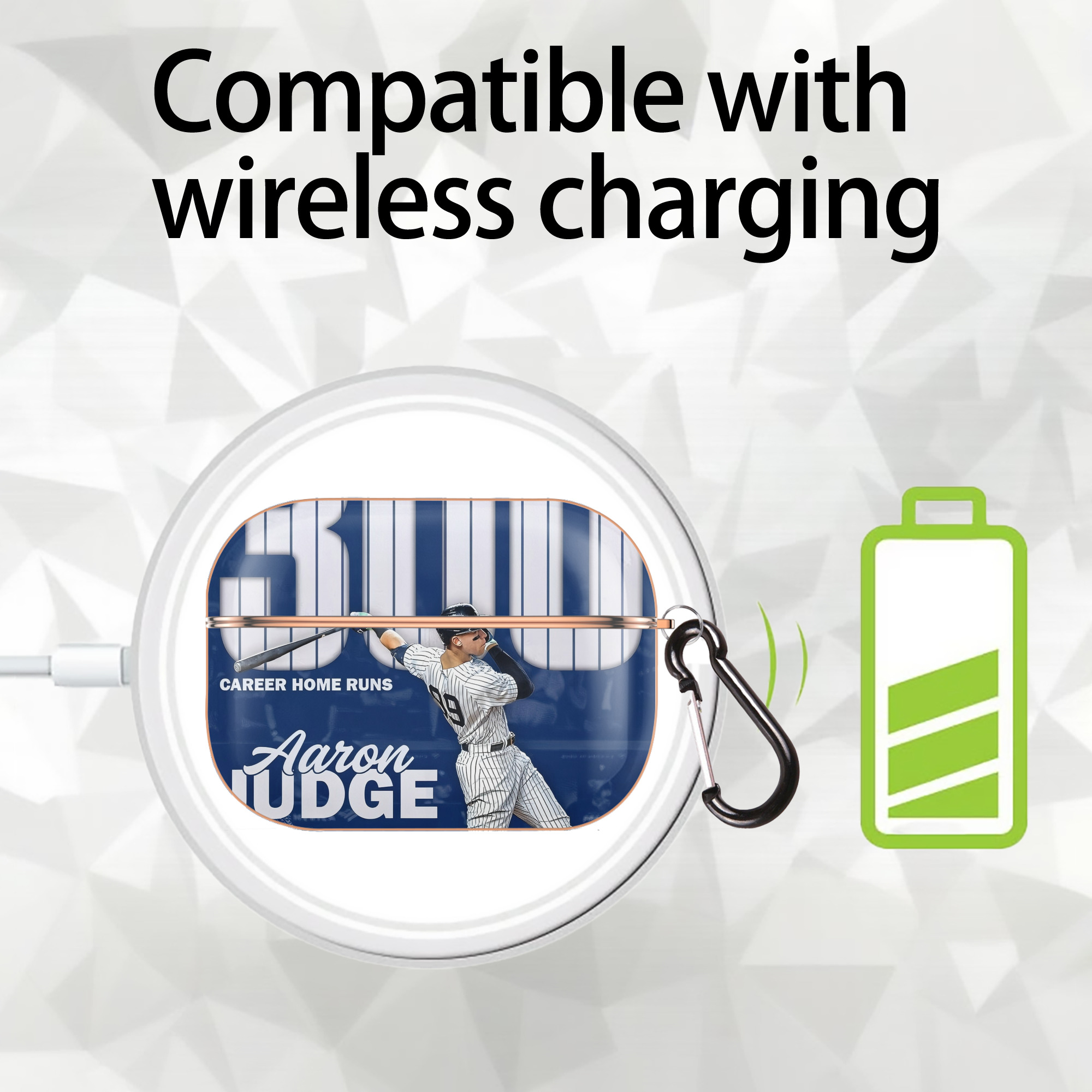 Aaron Judge 300 Home Runs AirPods Pro Protective Case Rose Gold, Flexible PC Material, Precise Fit, Anti-Slip Cover, Full Protection, Fingerprint Resistant, Washable With Keychain