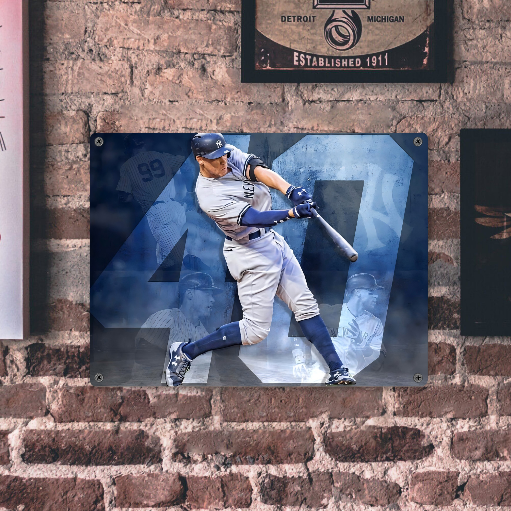 Aaron Judge 40 Home Runs 1 Vintage Metal Tin Sign 16x12 – Full-Print Iron Wall Decor – Durable, Fade-Resistant – Easy To Hang – Ideal For Home, Bar, Kitchen & Office Decor