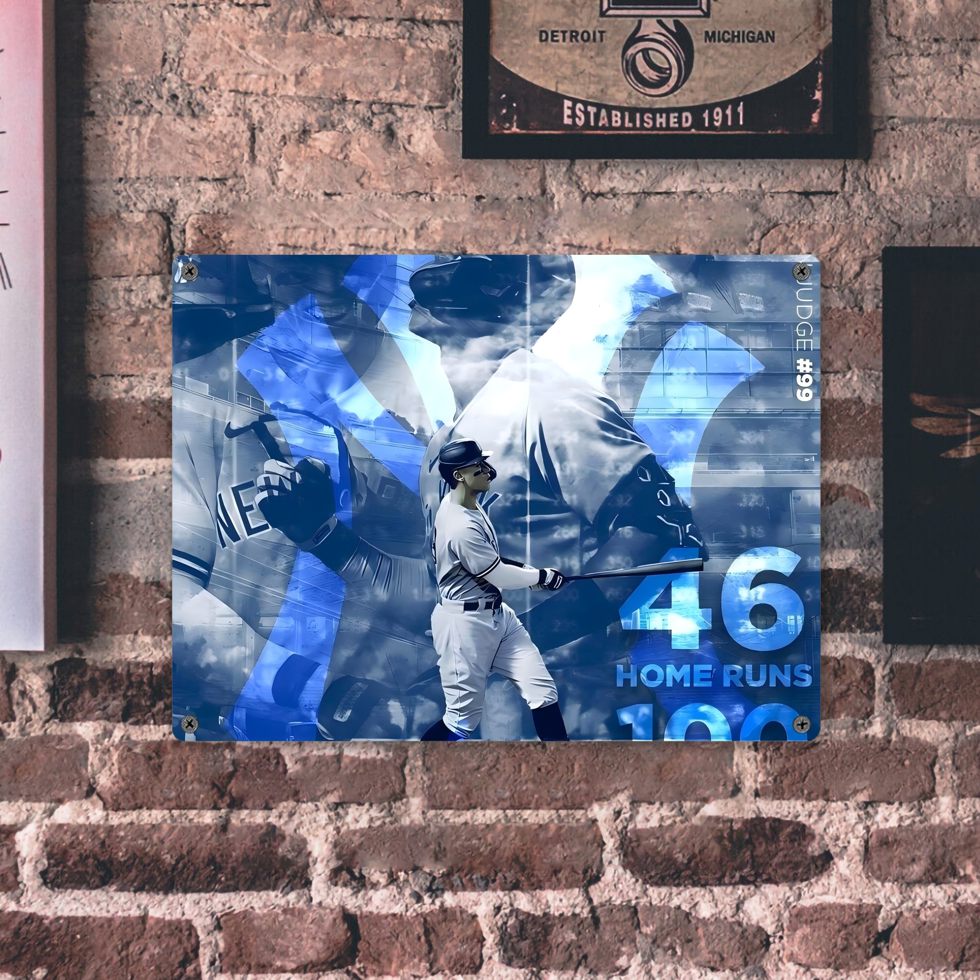 Aaron Judge 46 Home Runs Vintage Metal Tin Sign 16x12 – Full-Print Iron Wall Decor – Durable, Fade-Resistant – Easy To Hang – Ideal For Home, Bar, Kitchen & Office Decor