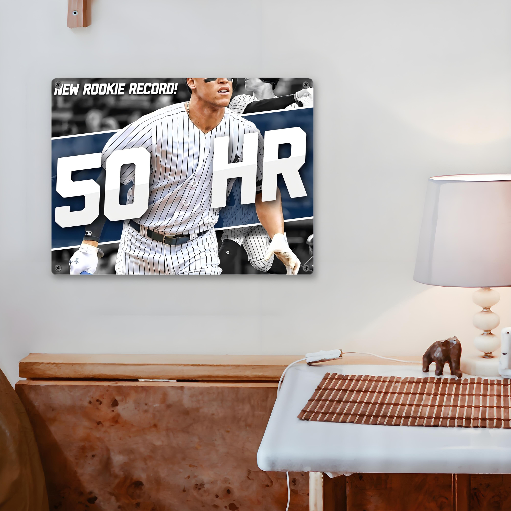 Aaron Judge 50 Home Runs 2 Vintage Metal Tin Sign 16x12 – Full-Print Iron Wall Decor – Durable, Fade-Resistant – Easy To Hang – Ideal For Home, Bar, Kitchen & Office Decor
