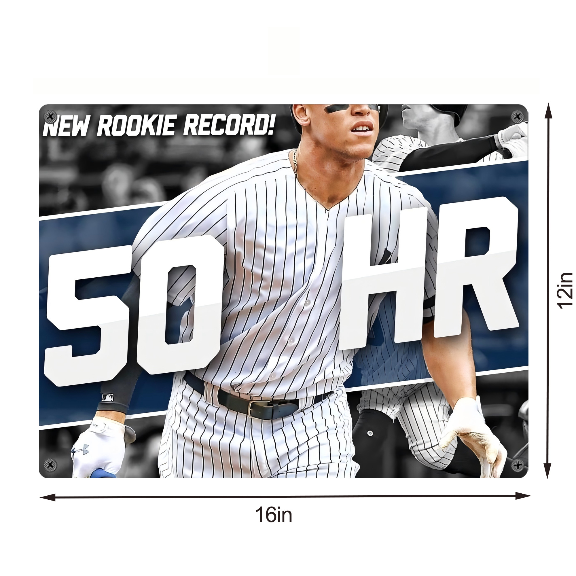 Aaron Judge 50 Home Runs 2 Vintage Metal Tin Sign 16x12 – Full-Print Iron Wall Decor – Durable, Fade-Resistant – Easy To Hang – Ideal For Home, Bar, Kitchen & Office Decor