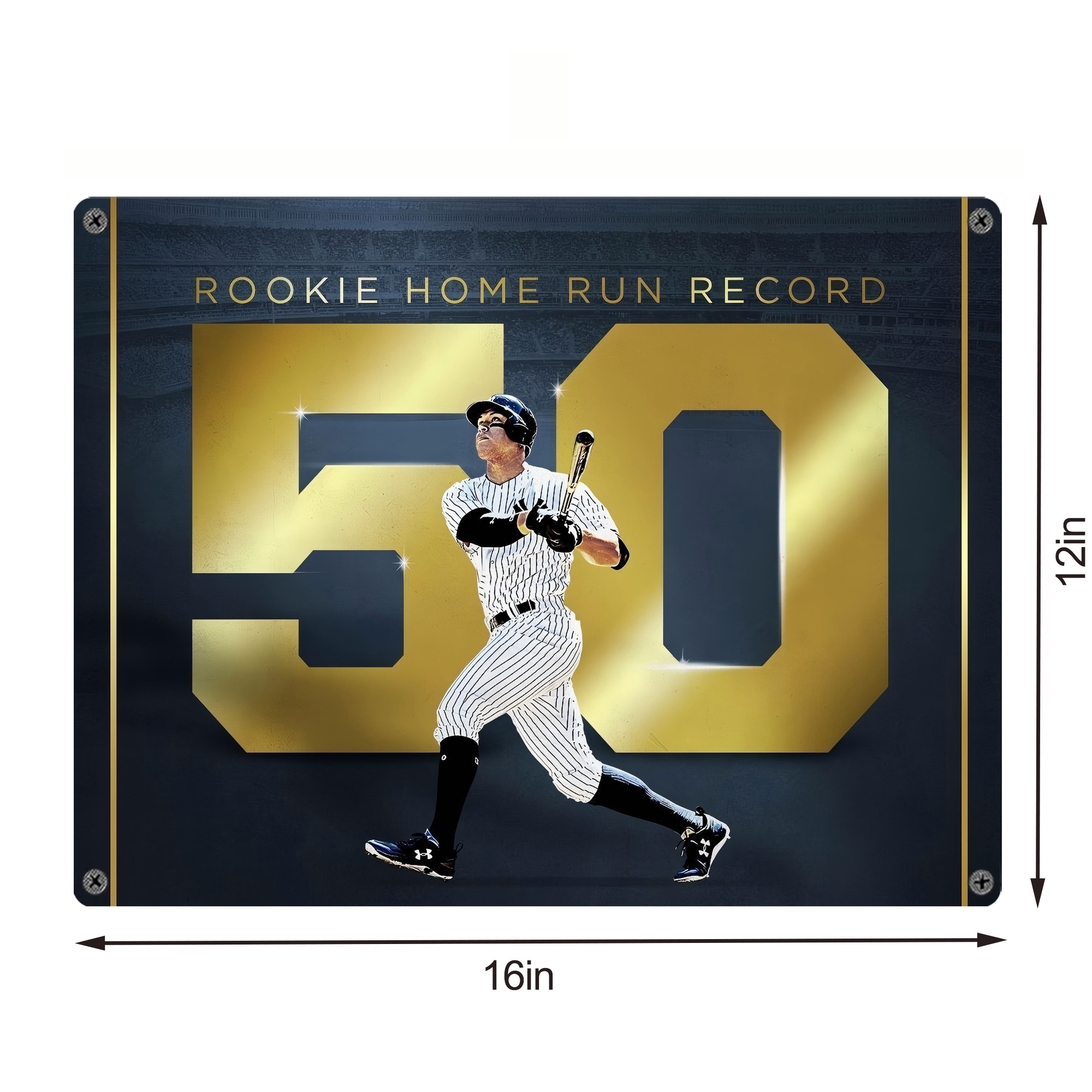 Aaron Judge 50 Home Runs 3 Vintage Metal Tin Sign 16x12 – Full-Print Iron Wall Decor – Durable, Fade-Resistant – Easy To Hang – Ideal For Home, Bar, Kitchen & Office Decor