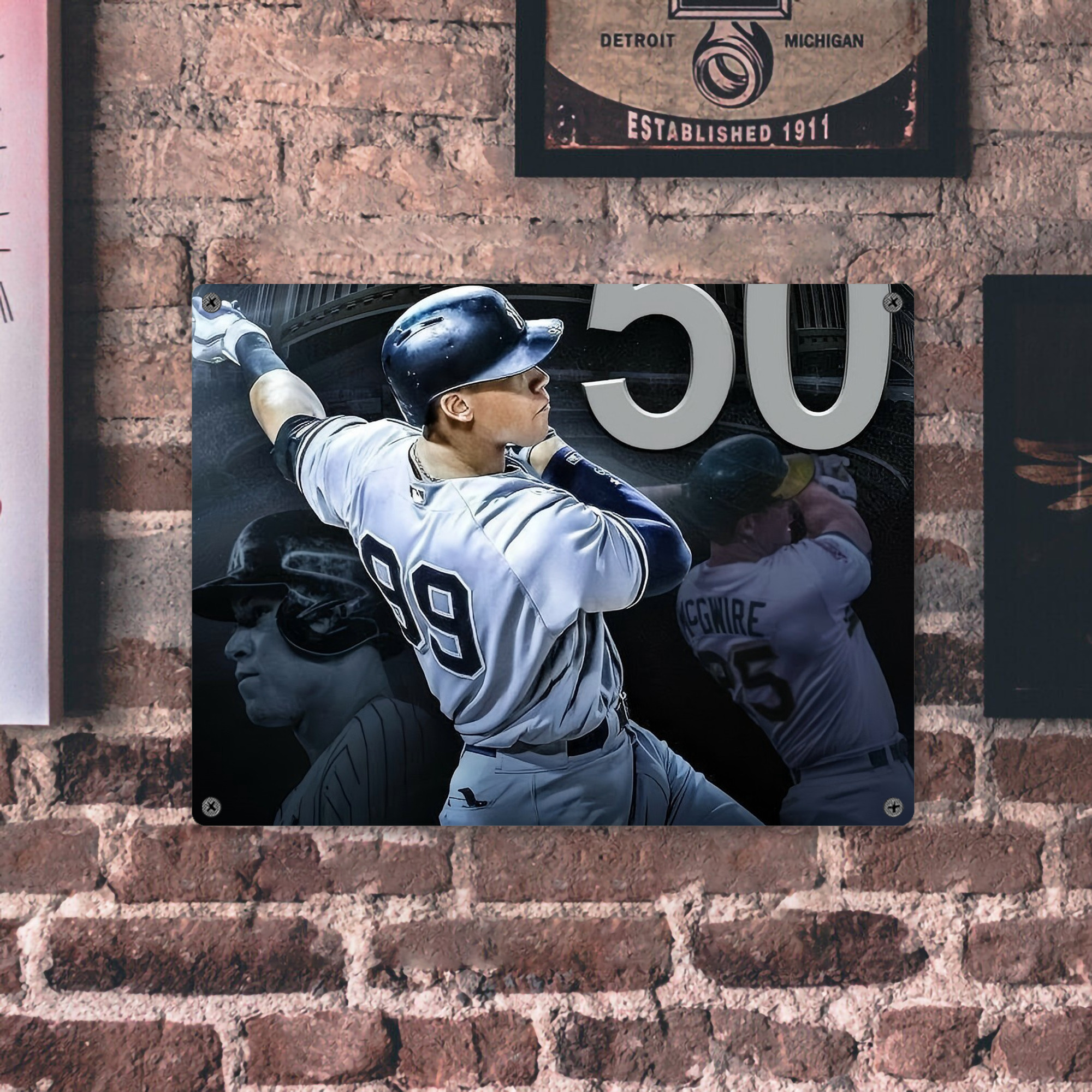 Aaron Judge 50 Home Runs 6 Vintage Metal Tin Sign 16x12 – Full-Print Iron Wall Decor – Durable, Fade-Resistant – Easy To Hang – Ideal For Home, Bar, Kitchen & Office Decor