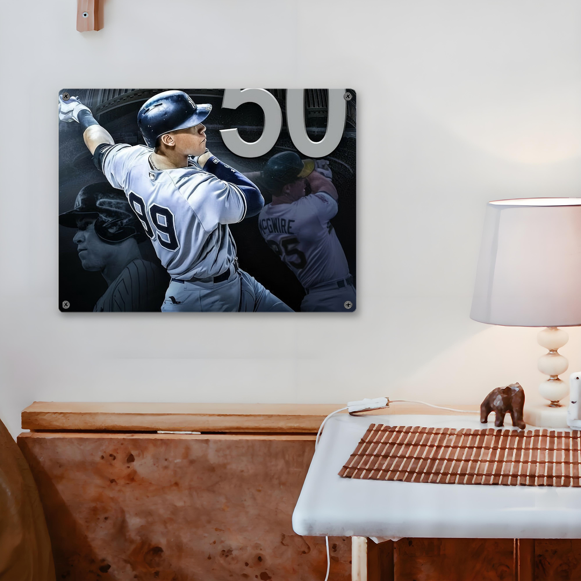 Aaron Judge 50 Home Runs 6 Vintage Metal Tin Sign 16x12 – Full-Print Iron Wall Decor – Durable, Fade-Resistant – Easy To Hang – Ideal For Home, Bar, Kitchen & Office Decor