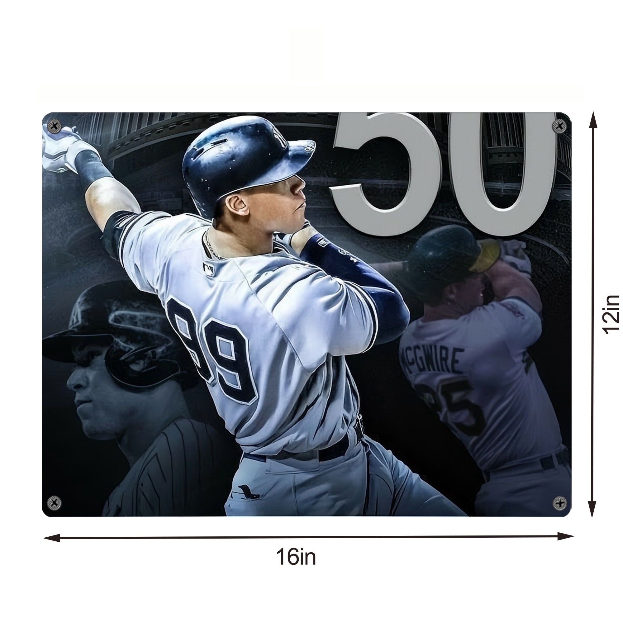 Aaron Judge 50 Home Runs 6 Vintage Metal Tin Sign 16x12 – Full-Print Iron Wall Decor – Durable, Fade-Resistant – Easy To Hang – Ideal For Home, Bar, Kitchen & Office Decor