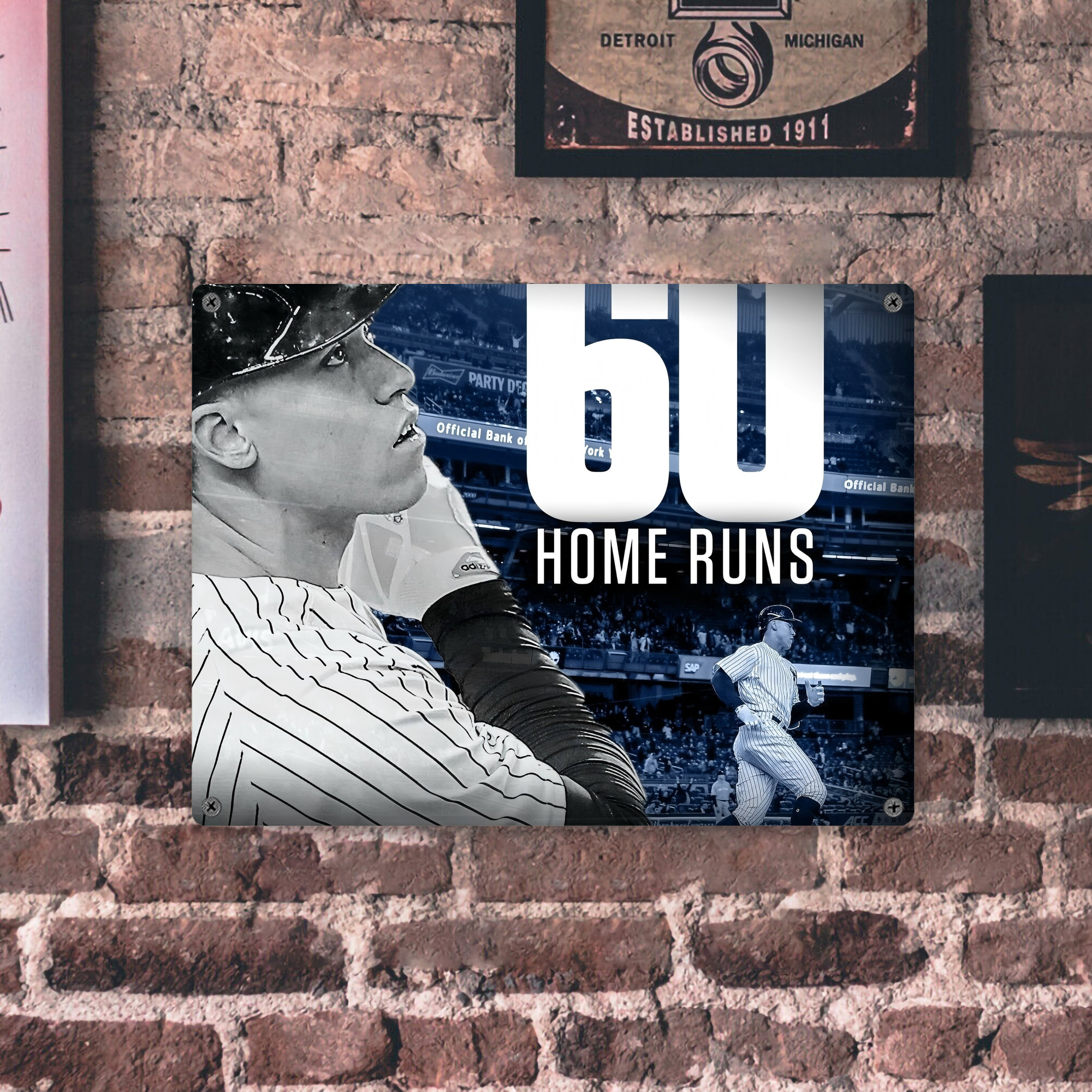 Aaron Judge 60 Home Runs 1 Vintage Metal Tin Sign 16x12 – Full-Print Iron Wall Decor – Durable, Fade-Resistant – Easy To Hang – Ideal For Home, Bar, Kitchen & Office Decor