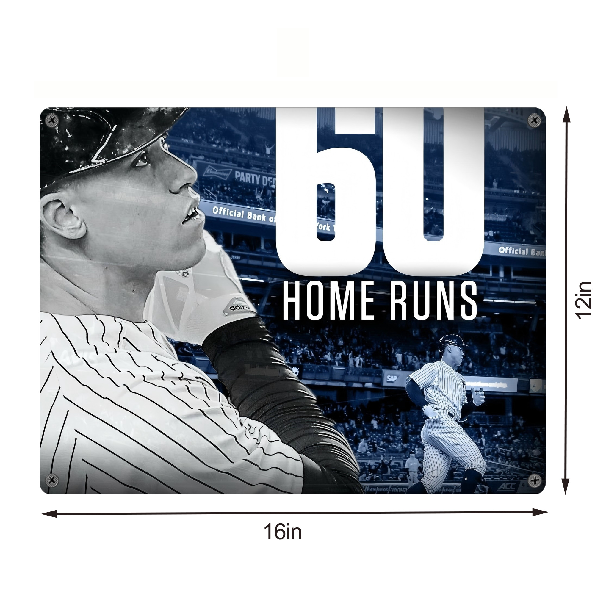 Aaron Judge 60 Home Runs 1 Vintage Metal Tin Sign 16x12 – Full-Print Iron Wall Decor – Durable, Fade-Resistant – Easy To Hang – Ideal For Home, Bar, Kitchen & Office Decor