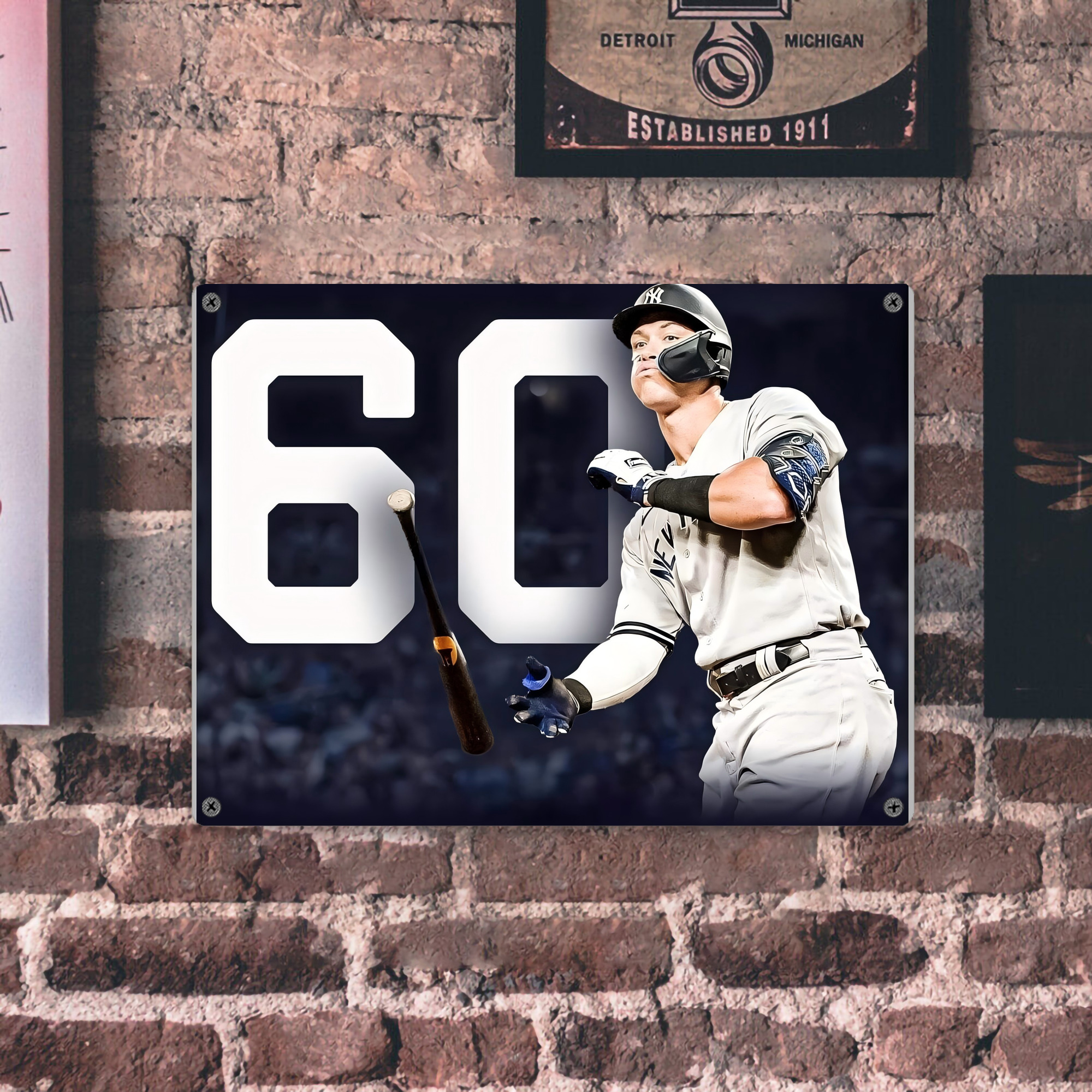 Aaron Judge 60 Home Runs 4 Vintage Metal Tin Sign 16x12 – Full-Print Iron Wall Decor – Durable, Fade-Resistant – Easy To Hang – Ideal For Home, Bar, Kitchen & Office Decor