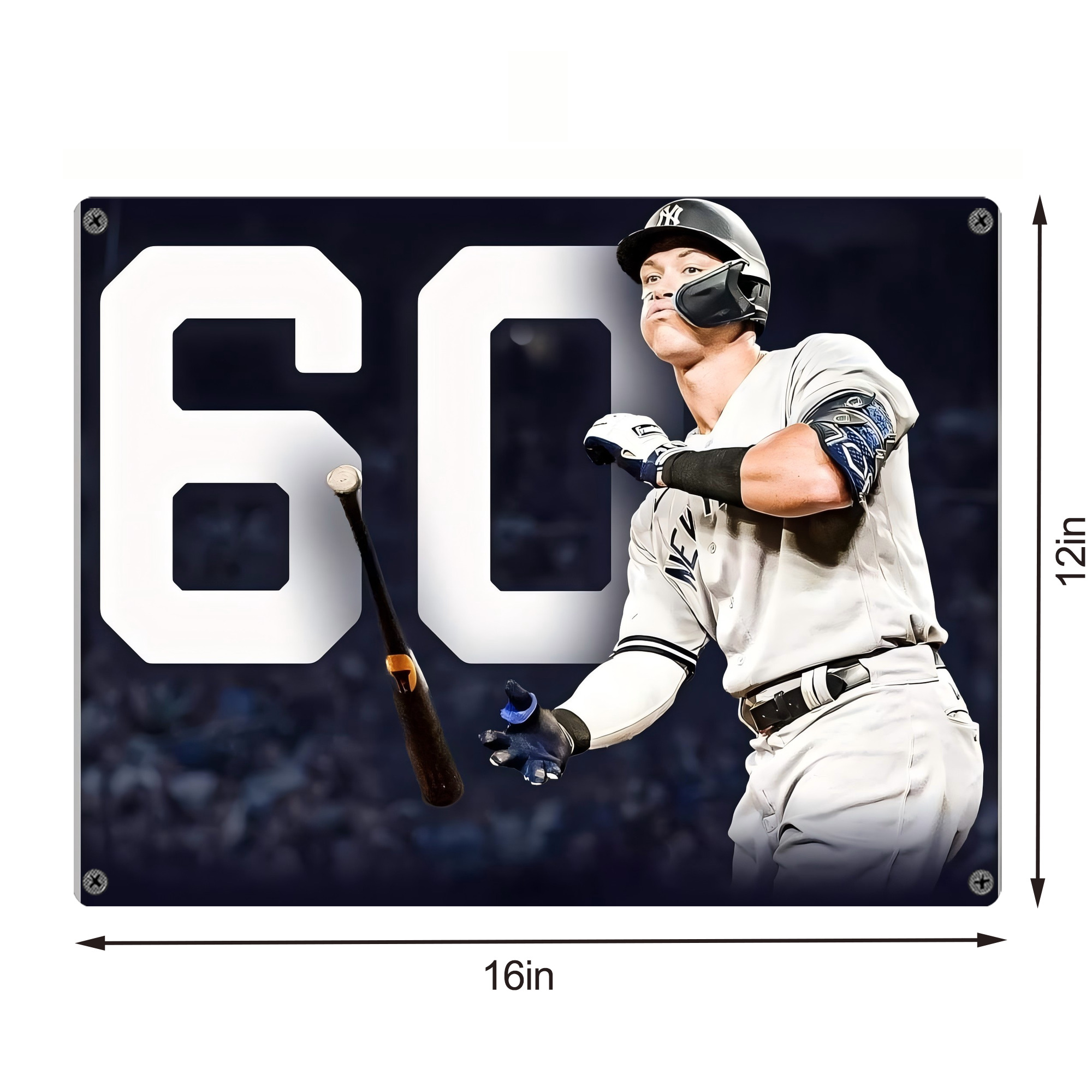 Aaron Judge 60 Home Runs 4 Vintage Metal Tin Sign 16x12 – Full-Print Iron Wall Decor – Durable, Fade-Resistant – Easy To Hang – Ideal For Home, Bar, Kitchen & Office Decor