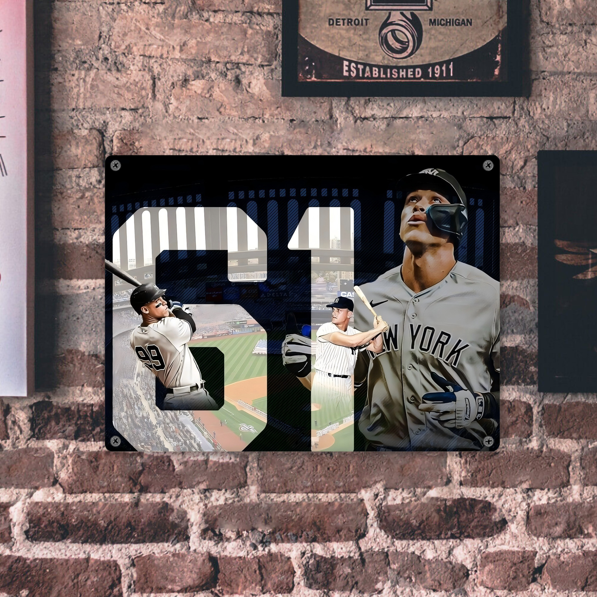 Aaron Judge 61 Home Runs 1 Vintage Metal Tin Sign 16x12 – Full-Print Iron Wall Decor – Durable, Fade-Resistant – Easy To Hang – Ideal For Home, Bar, Kitchen & Office Decor