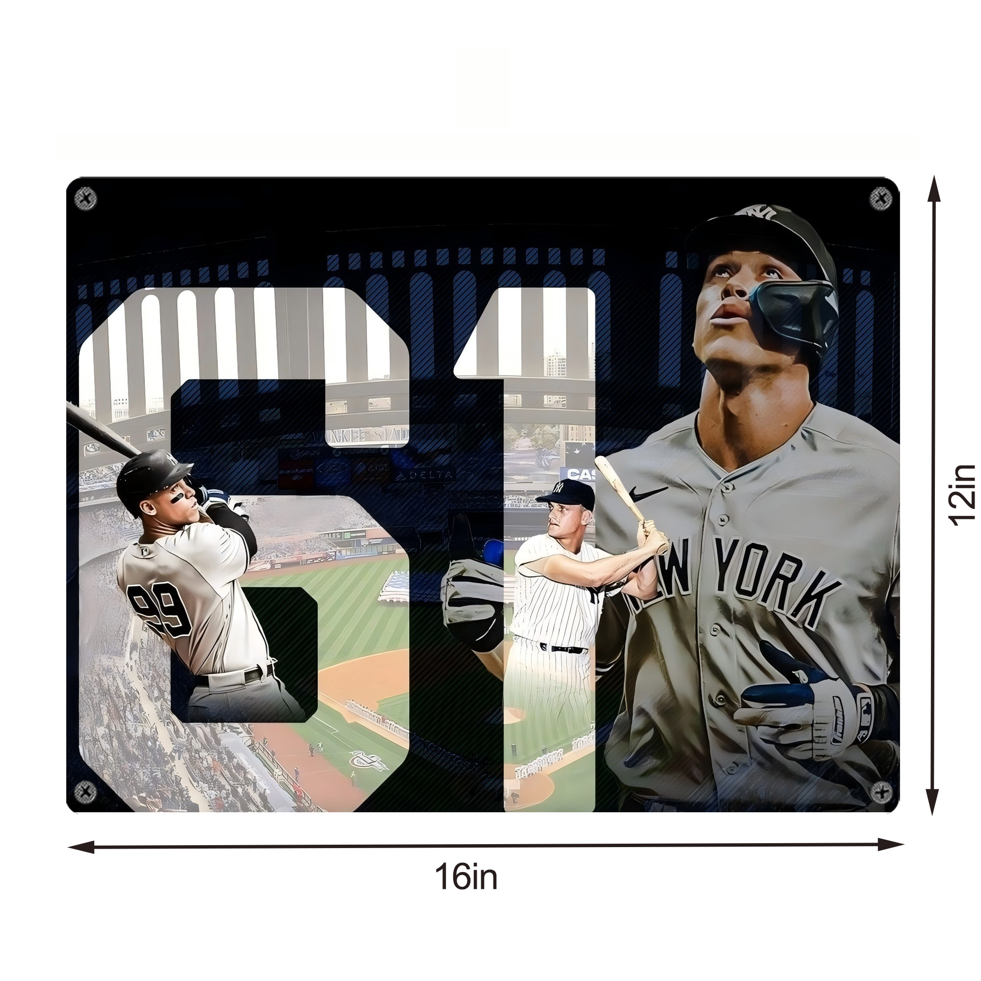 Aaron Judge 61 Home Runs 1 Vintage Metal Tin Sign 16x12 – Full-Print Iron Wall Decor – Durable, Fade-Resistant – Easy To Hang – Ideal For Home, Bar, Kitchen & Office Decor
