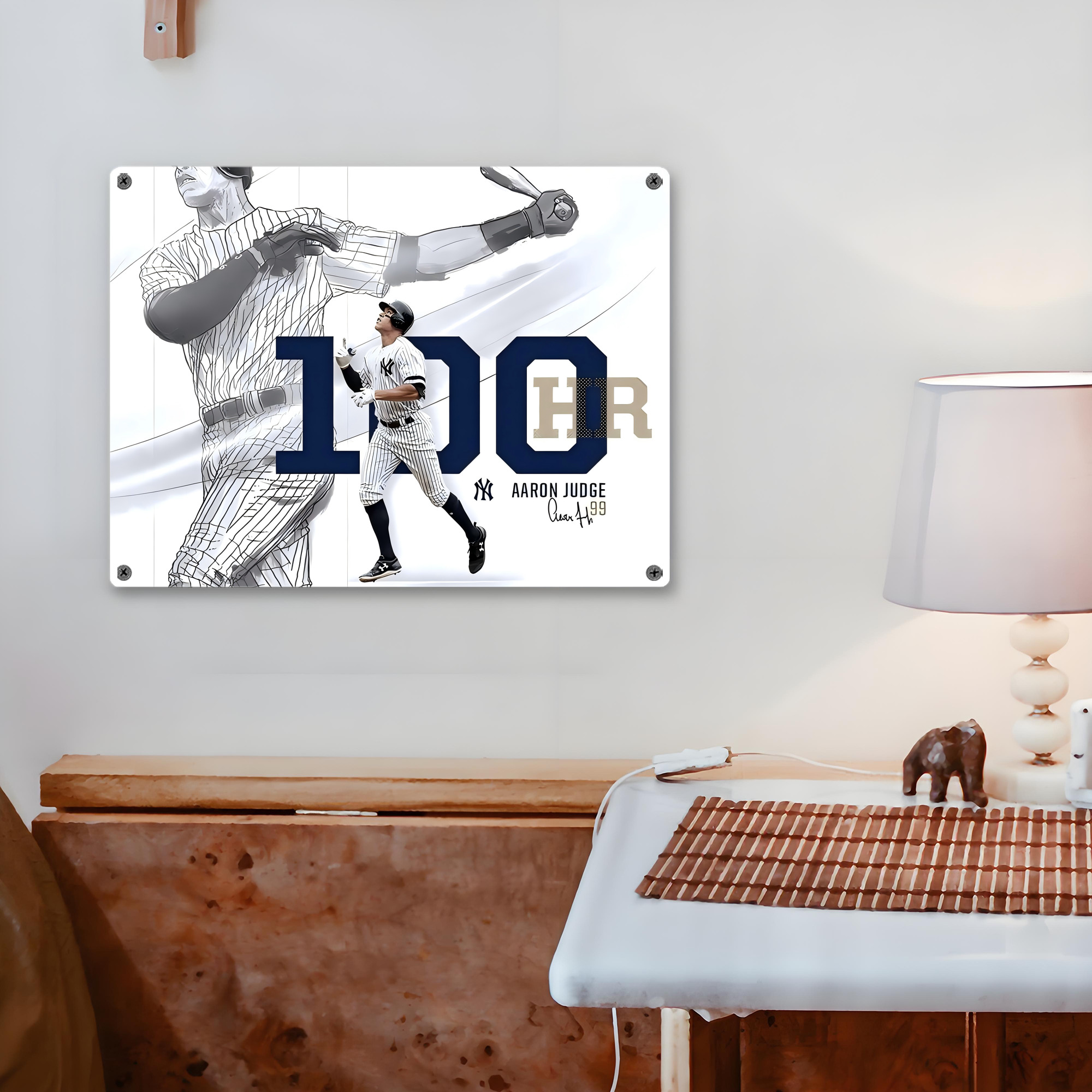 Aaron Judge 100 Home Runs Vintage Metal Tin Sign 16x12 – Full-Print Iron Wall Decor – Durable, Fade-Resistant – Easy To Hang – Ideal For Home, Bar, Kitchen & Office Decor