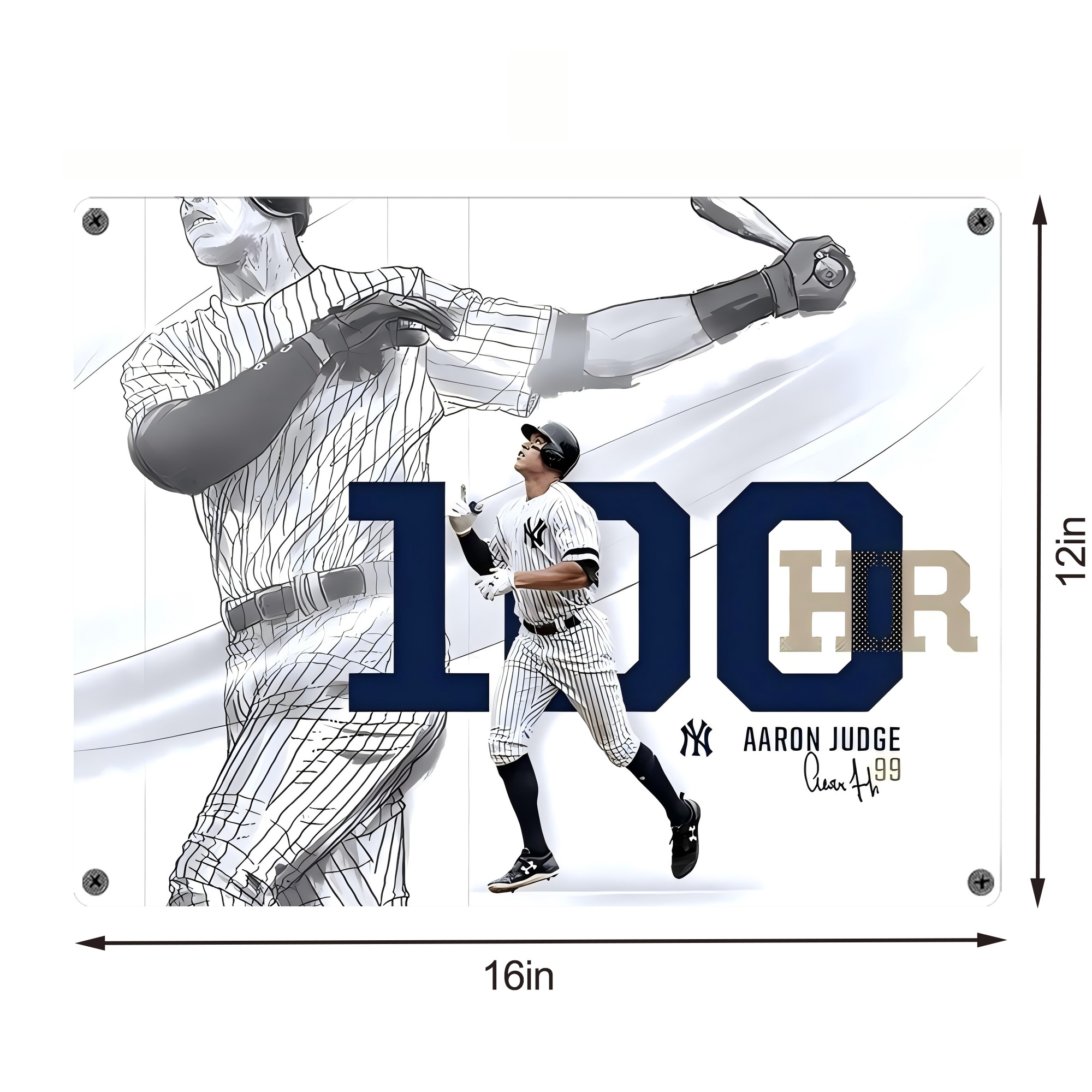 Aaron Judge 100 Home Runs Vintage Metal Tin Sign 16x12 – Full-Print Iron Wall Decor – Durable, Fade-Resistant – Easy To Hang – Ideal For Home, Bar, Kitchen & Office Decor