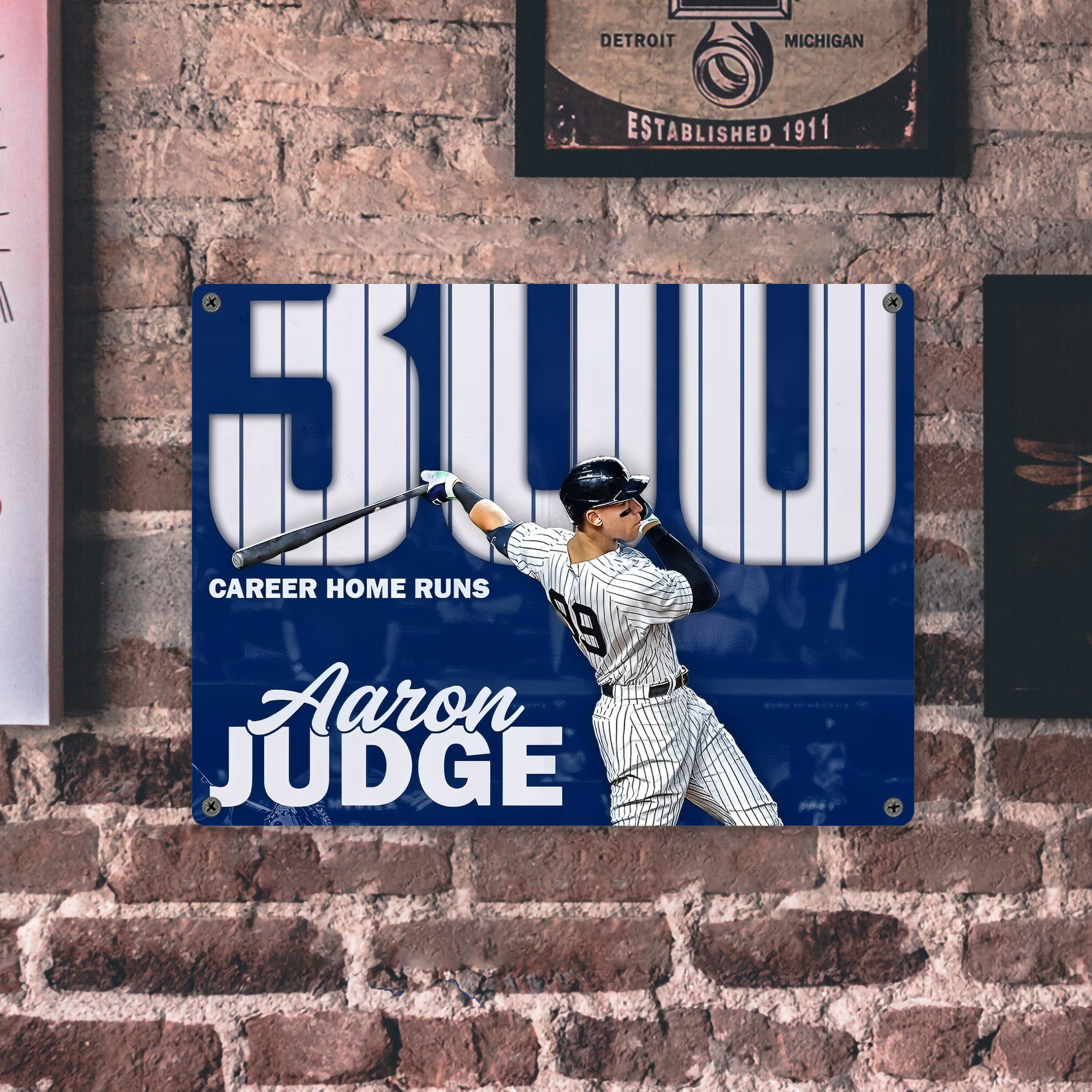 Aaron Judge 300 Home Runs Vintage Metal Tin Sign 16x12 – Full-Print Iron Wall Decor – Durable, Fade-Resistant – Easy To Hang – Ideal For Home, Bar, Kitchen & Office Decor