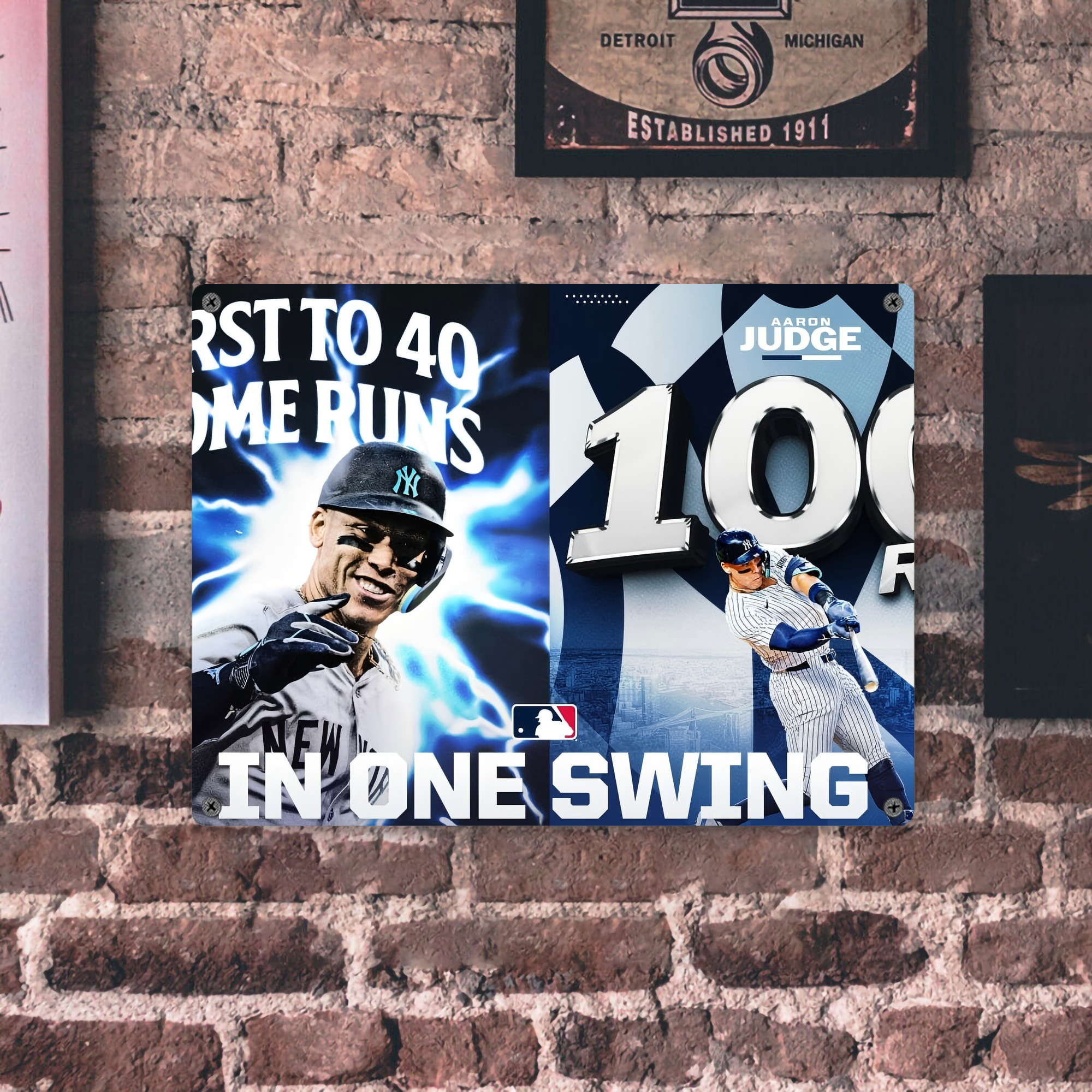 Aaron Judge First to 40 Home Runs In One Swing Vintage Metal Tin Sign 16x12 – Full-Print Iron Wall Decor – Durable, Fade-Resistant – Easy To Hang – Ideal For Home, Bar, Kitchen & Office Decor