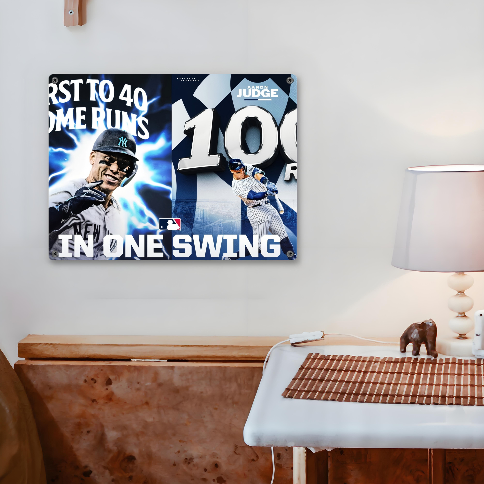 Aaron Judge First to 40 Home Runs In One Swing Vintage Metal Tin Sign 16x12 – Full-Print Iron Wall Decor – Durable, Fade-Resistant – Easy To Hang – Ideal For Home, Bar, Kitchen & Office Decor