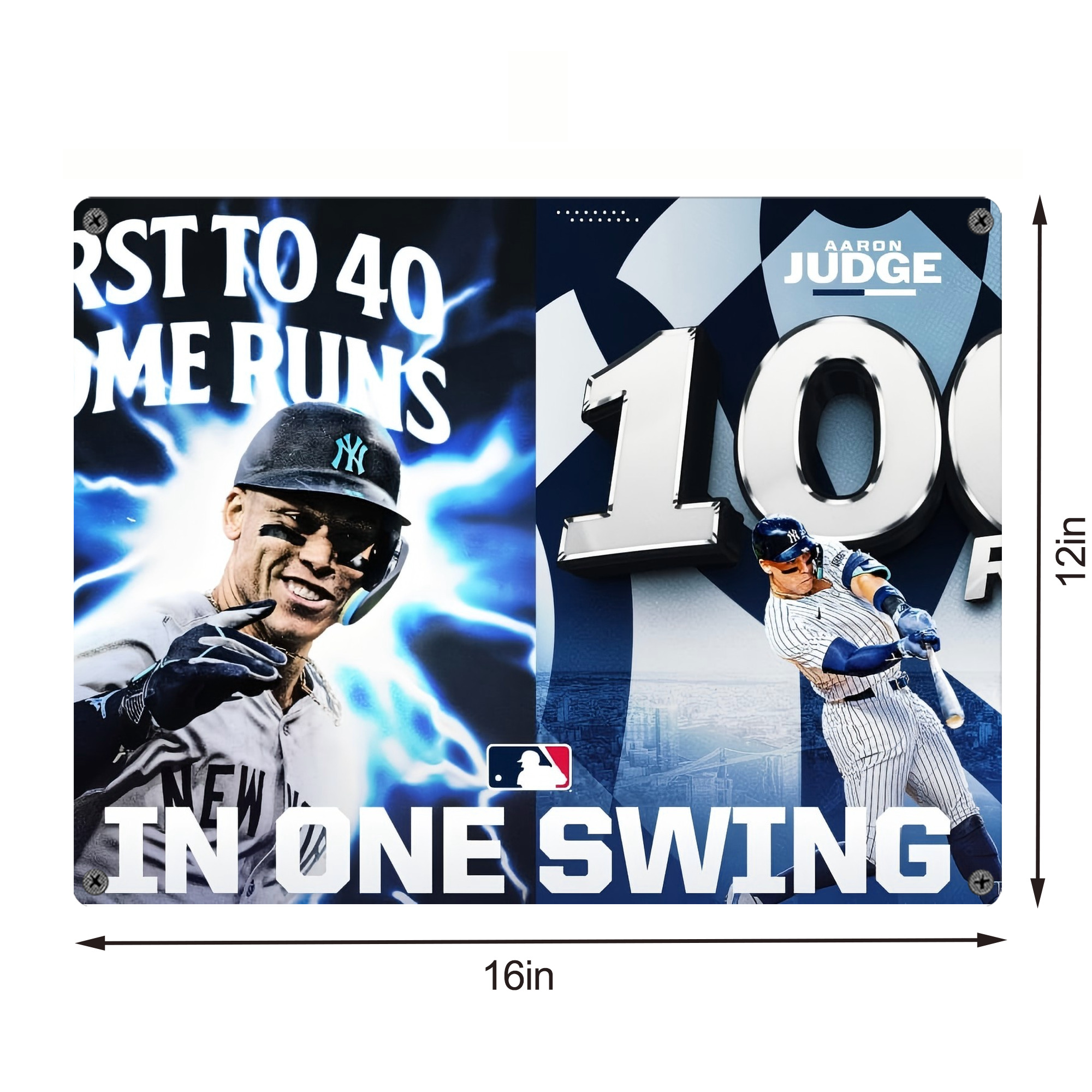 Aaron Judge First to 40 Home Runs In One Swing Vintage Metal Tin Sign 16x12 – Full-Print Iron Wall Decor – Durable, Fade-Resistant – Easy To Hang – Ideal For Home, Bar, Kitchen & Office Decor