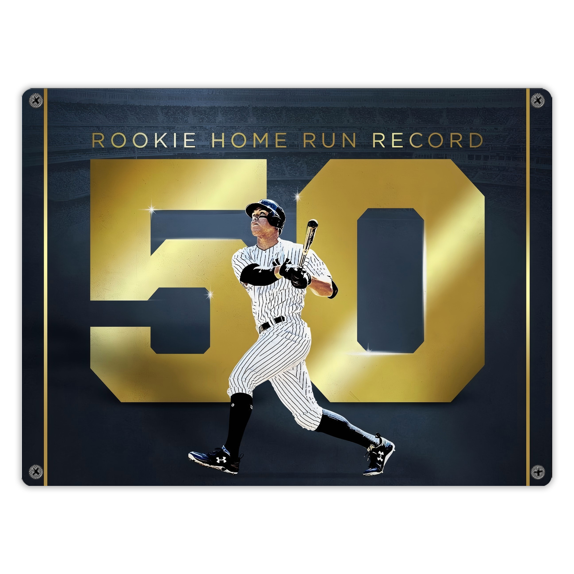 Aaron Judge 50 Home Runs 3 Vintage Metal Tin Sign 16x12 – Full-Print Iron Wall Decor – Durable, Fade-Resistant – Easy To Hang – Ideal For Home, Bar, Kitchen & Office Decor
