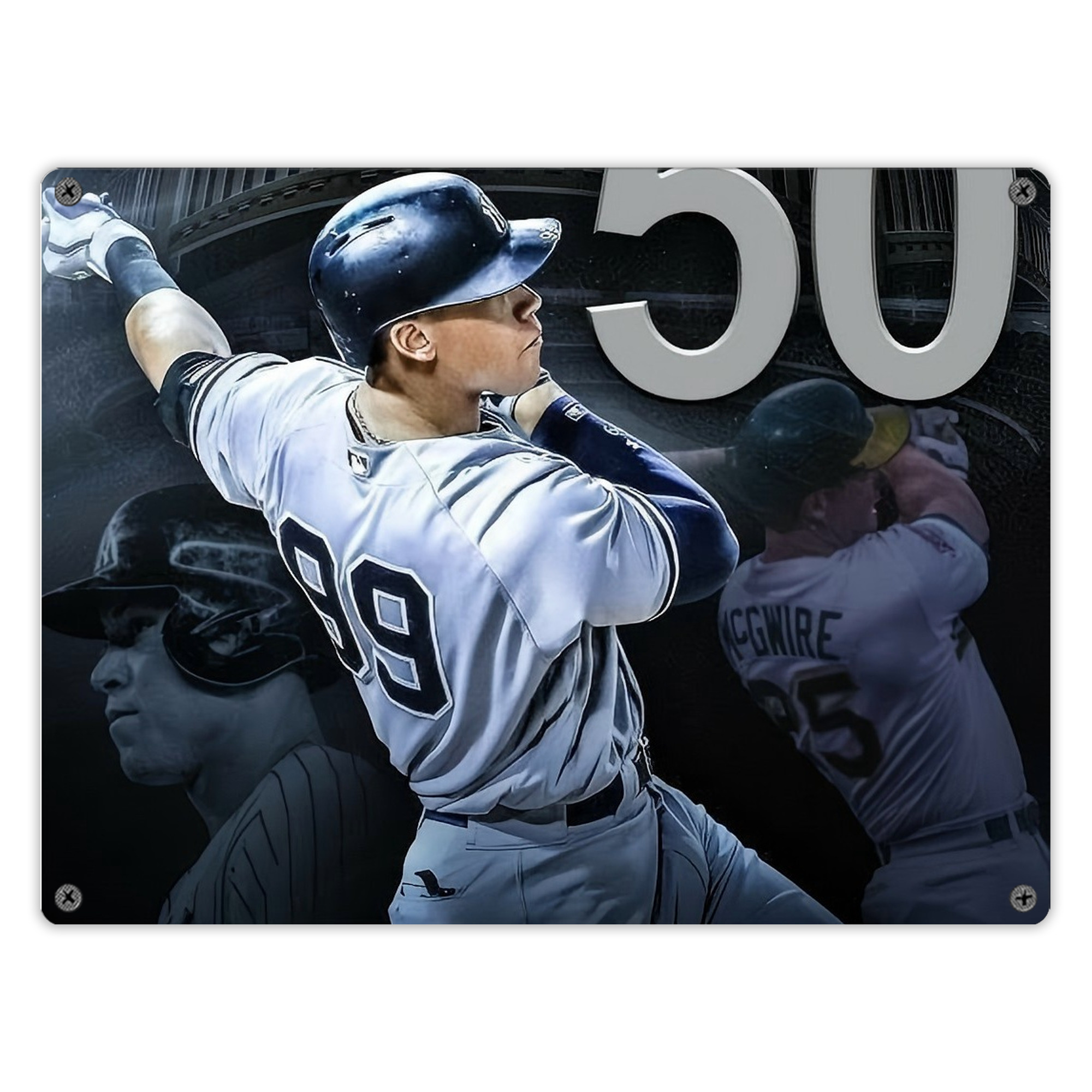 Aaron Judge 50 Home Runs 6 Vintage Metal Tin Sign 16x12 – Full-Print Iron Wall Decor – Durable, Fade-Resistant – Easy To Hang – Ideal For Home, Bar, Kitchen & Office Decor