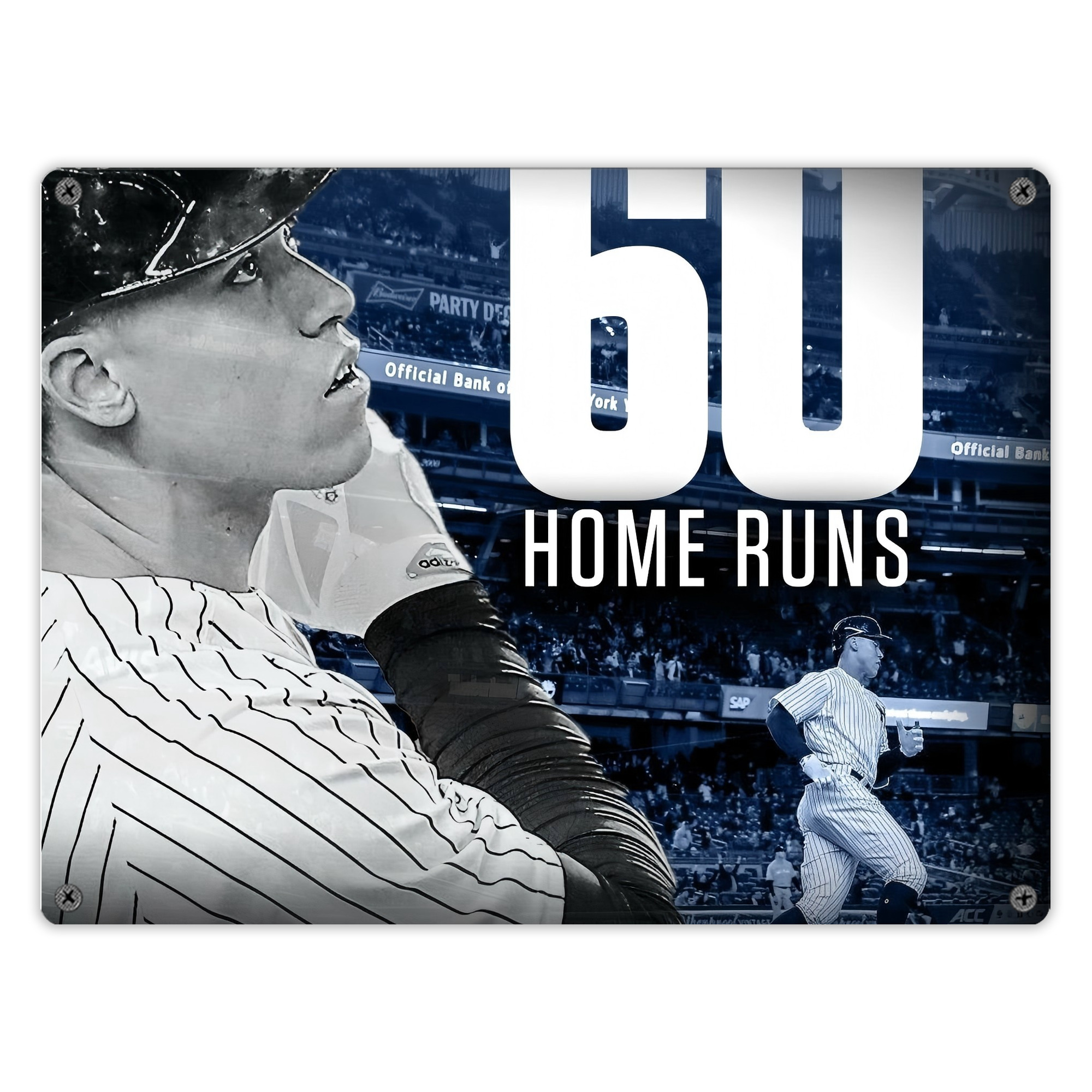 Aaron Judge 60 Home Runs 1 Vintage Metal Tin Sign 16x12 – Full-Print Iron Wall Decor – Durable, Fade-Resistant – Easy To Hang – Ideal For Home, Bar, Kitchen & Office Decor