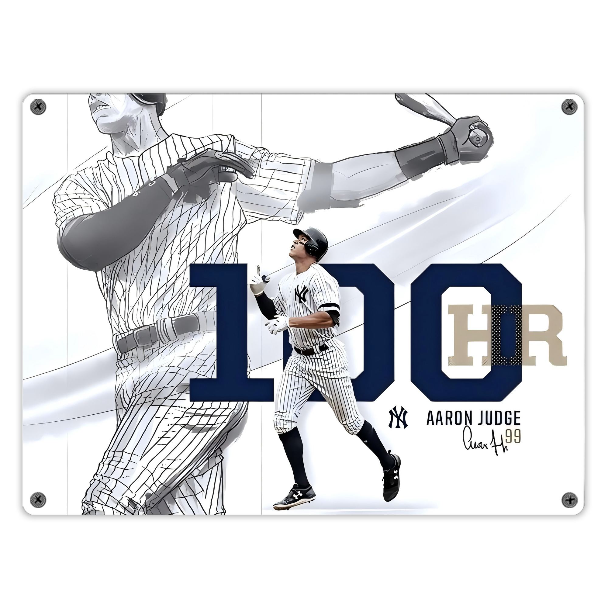 Aaron Judge 100 Home Runs Vintage Metal Tin Sign 16x12 – Full-Print Iron Wall Decor – Durable, Fade-Resistant – Easy To Hang – Ideal For Home, Bar, Kitchen & Office Decor
