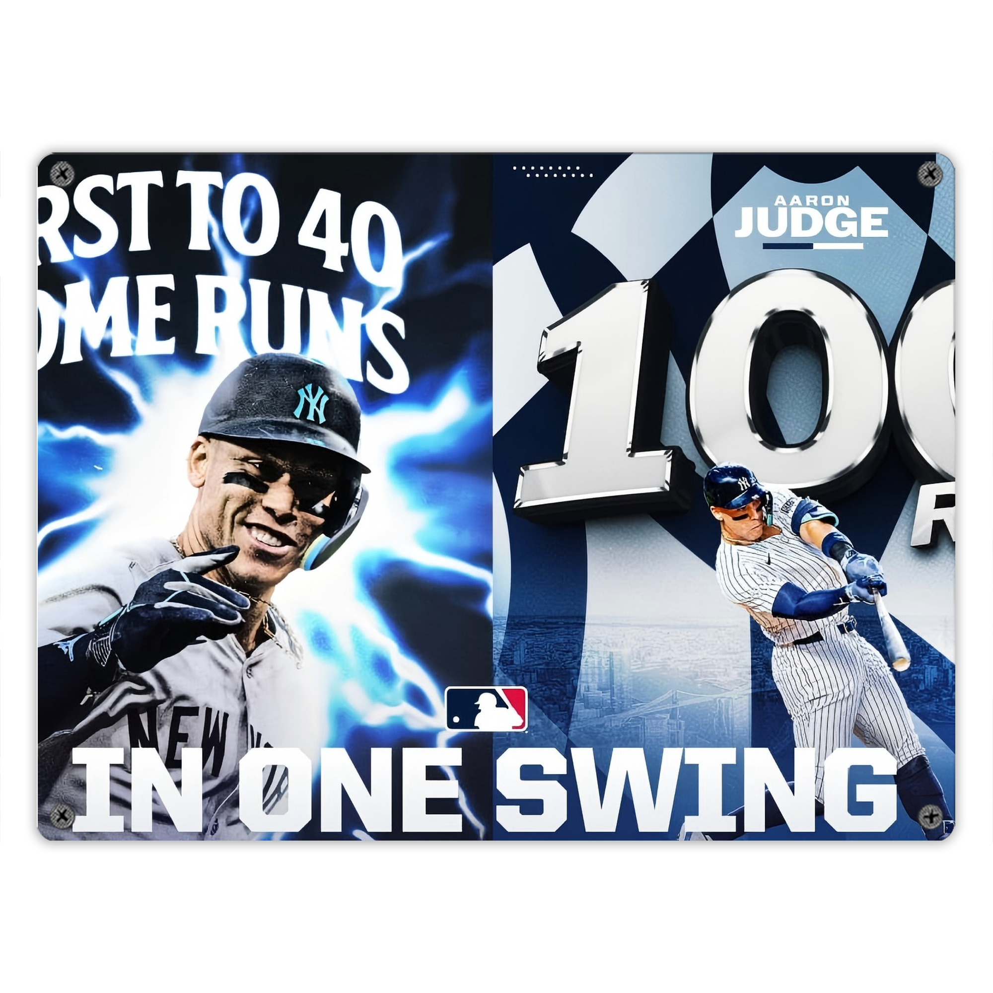 Aaron Judge First to 40 Home Runs In One Swing Vintage Metal Tin Sign 16x12 – Full-Print Iron Wall Decor – Durable, Fade-Resistant – Easy To Hang – Ideal For Home, Bar, Kitchen & Office Decor