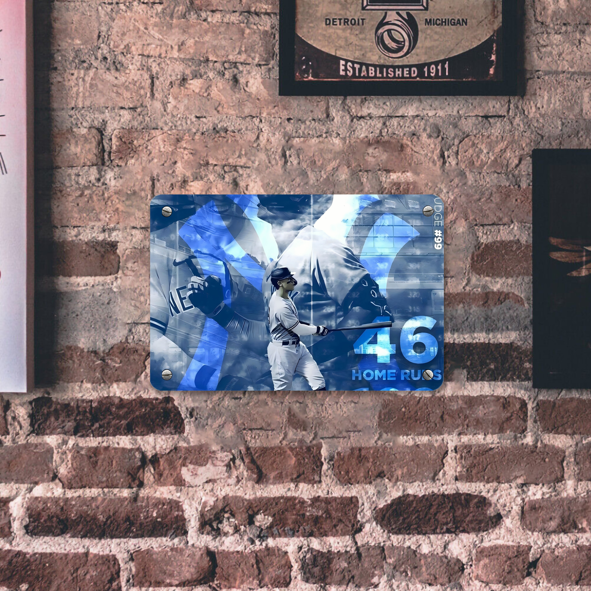 Aaron Judge 46 Home Runs Metal Tin Sign 12x8inch - Premium Full-Print Decorative Wall Art, Durable Rust-Resistant Metal Plaque For Living Room, Bedroom, Kitchen, Office, Bar Décor