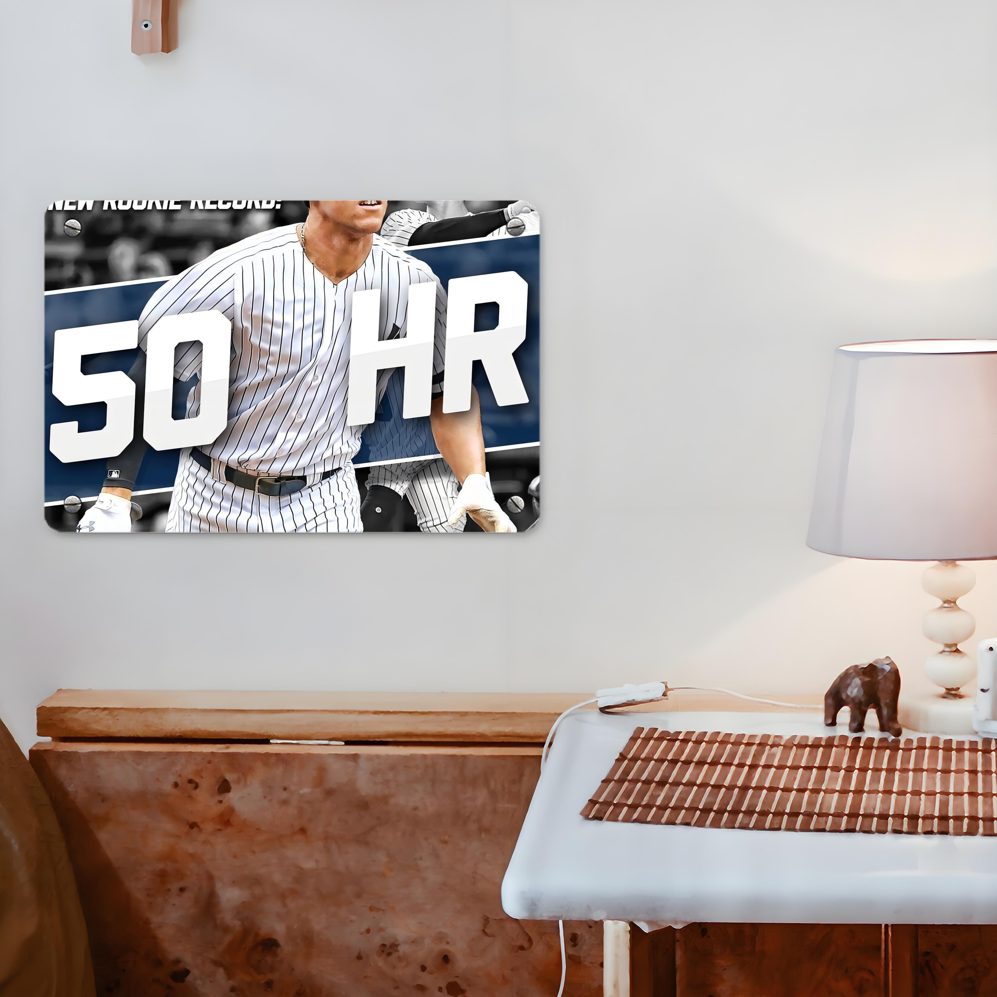 Aaron Judge 50 Home Runs 2 Metal Tin Sign 12x8inch - Premium Full-Print Decorative Wall Art, Durable Rust-Resistant Metal Plaque For Living Room, Bedroom, Kitchen, Office, Bar Décor