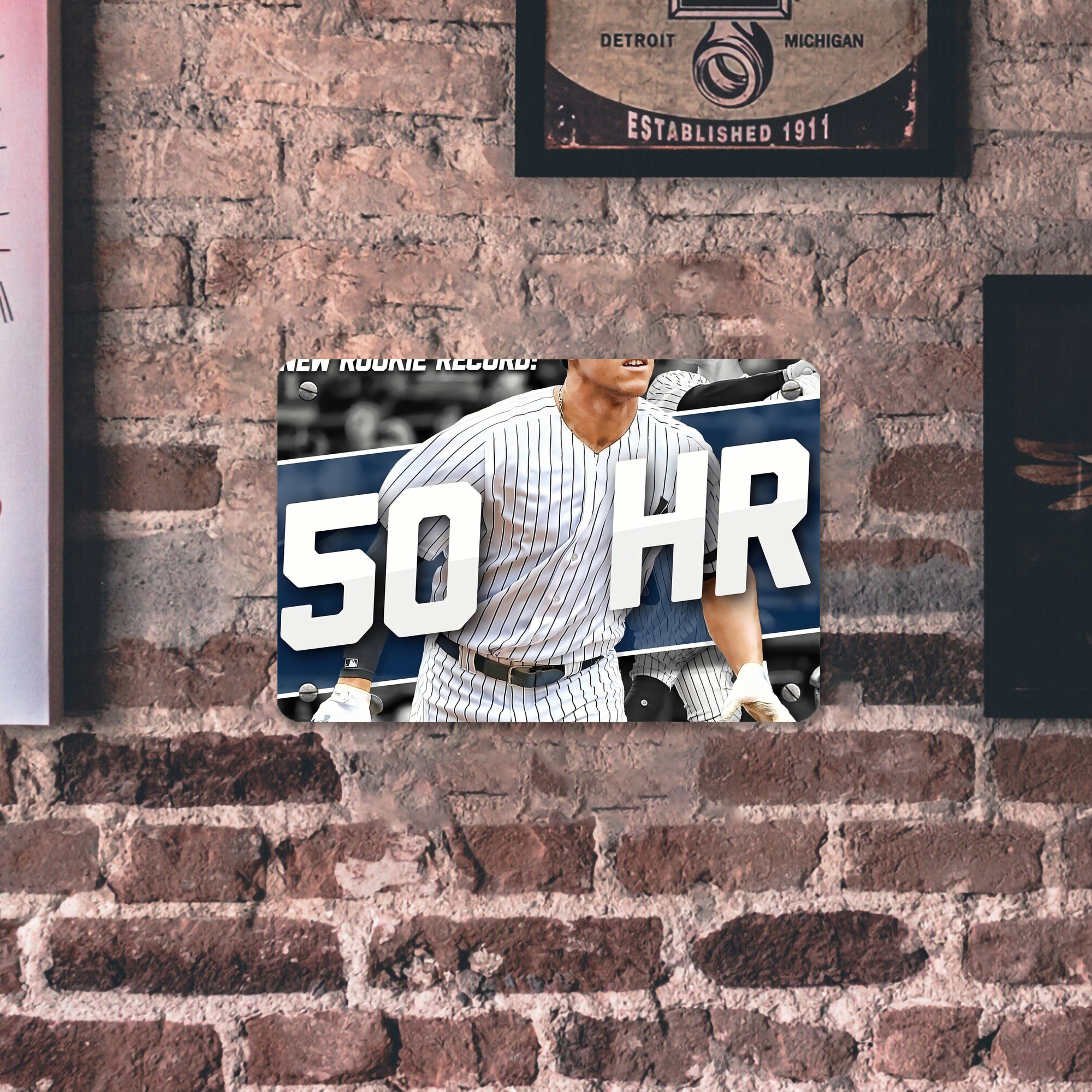 Aaron Judge 50 Home Runs 2 Metal Tin Sign 12x8inch - Premium Full-Print Decorative Wall Art, Durable Rust-Resistant Metal Plaque For Living Room, Bedroom, Kitchen, Office, Bar Décor