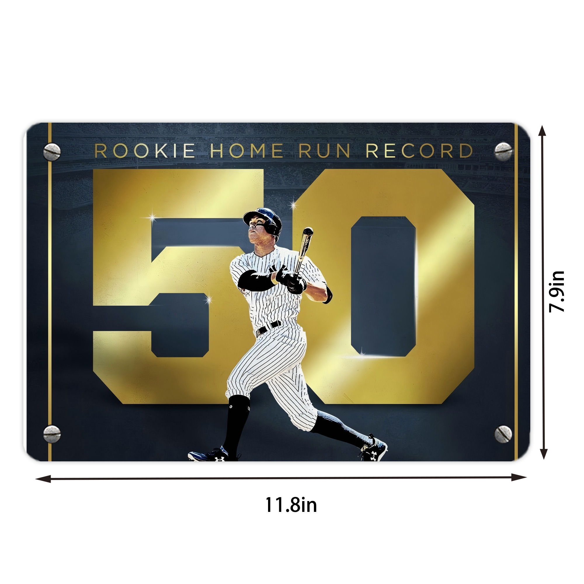 Aaron Judge 50 Home Runs 3 Metal Tin Sign 12x8inch - Premium Full-Print Decorative Wall Art, Durable Rust-Resistant Metal Plaque For Living Room, Bedroom, Kitchen, Office, Bar Décor