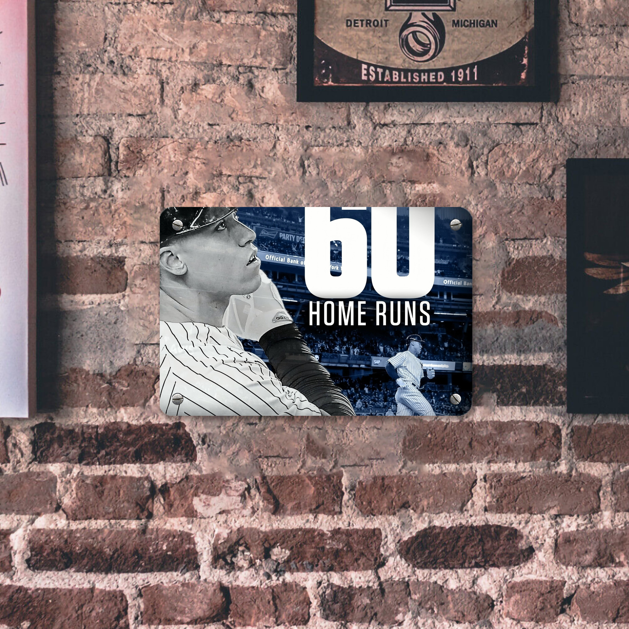 Aaron Judge 60 Home Runs 1 Metal Tin Sign 12x8inch - Premium Full-Print Decorative Wall Art, Durable Rust-Resistant Metal Plaque For Living Room, Bedroom, Kitchen, Office, Bar Décor