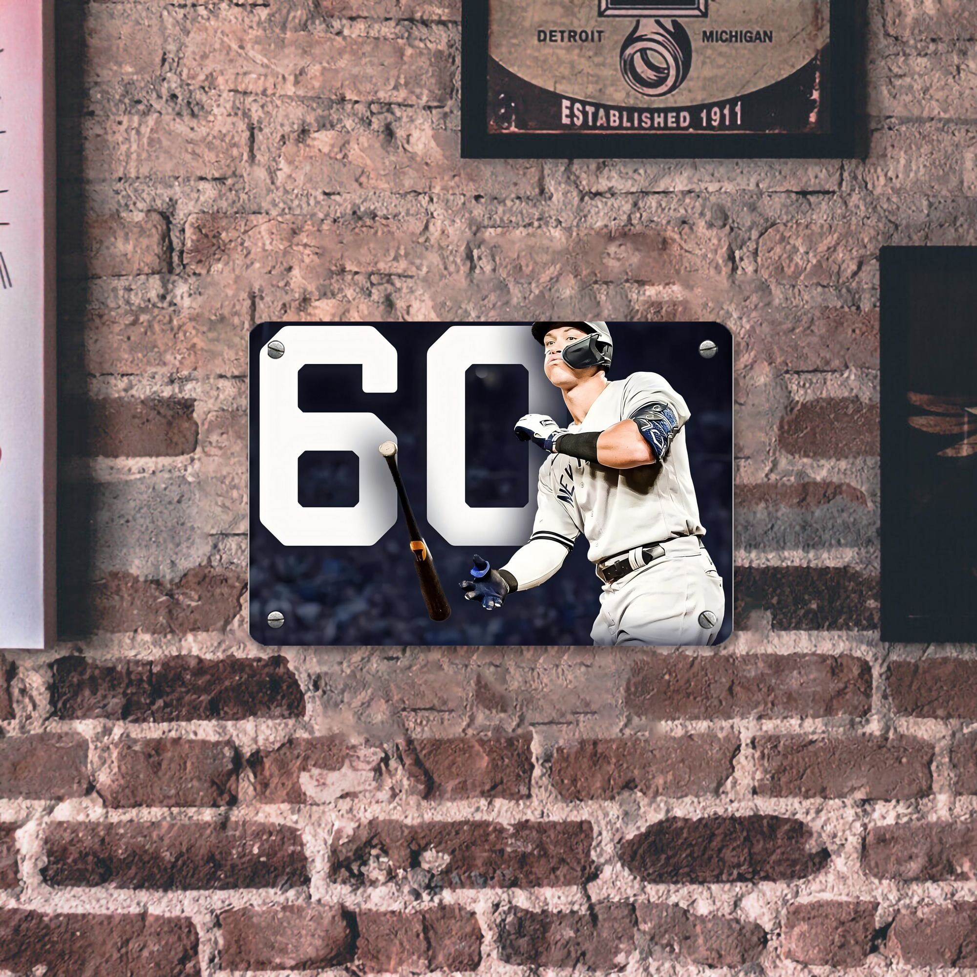 Aaron Judge 60 Home Runs 4 Metal Tin Sign 12x8inch - Premium Full-Print Decorative Wall Art, Durable Rust-Resistant Metal Plaque For Living Room, Bedroom, Kitchen, Office, Bar Décor