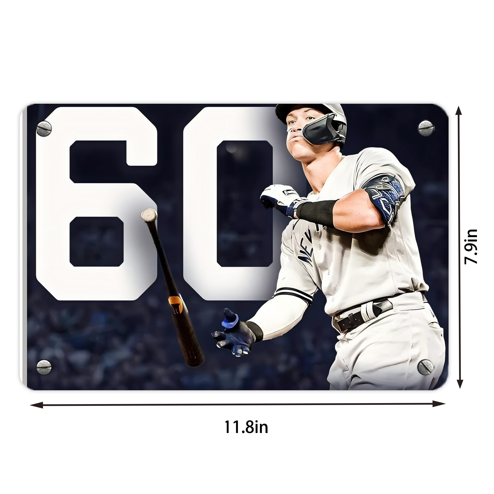 Aaron Judge 60 Home Runs 4 Metal Tin Sign 12x8inch - Premium Full-Print Decorative Wall Art, Durable Rust-Resistant Metal Plaque For Living Room, Bedroom, Kitchen, Office, Bar Décor