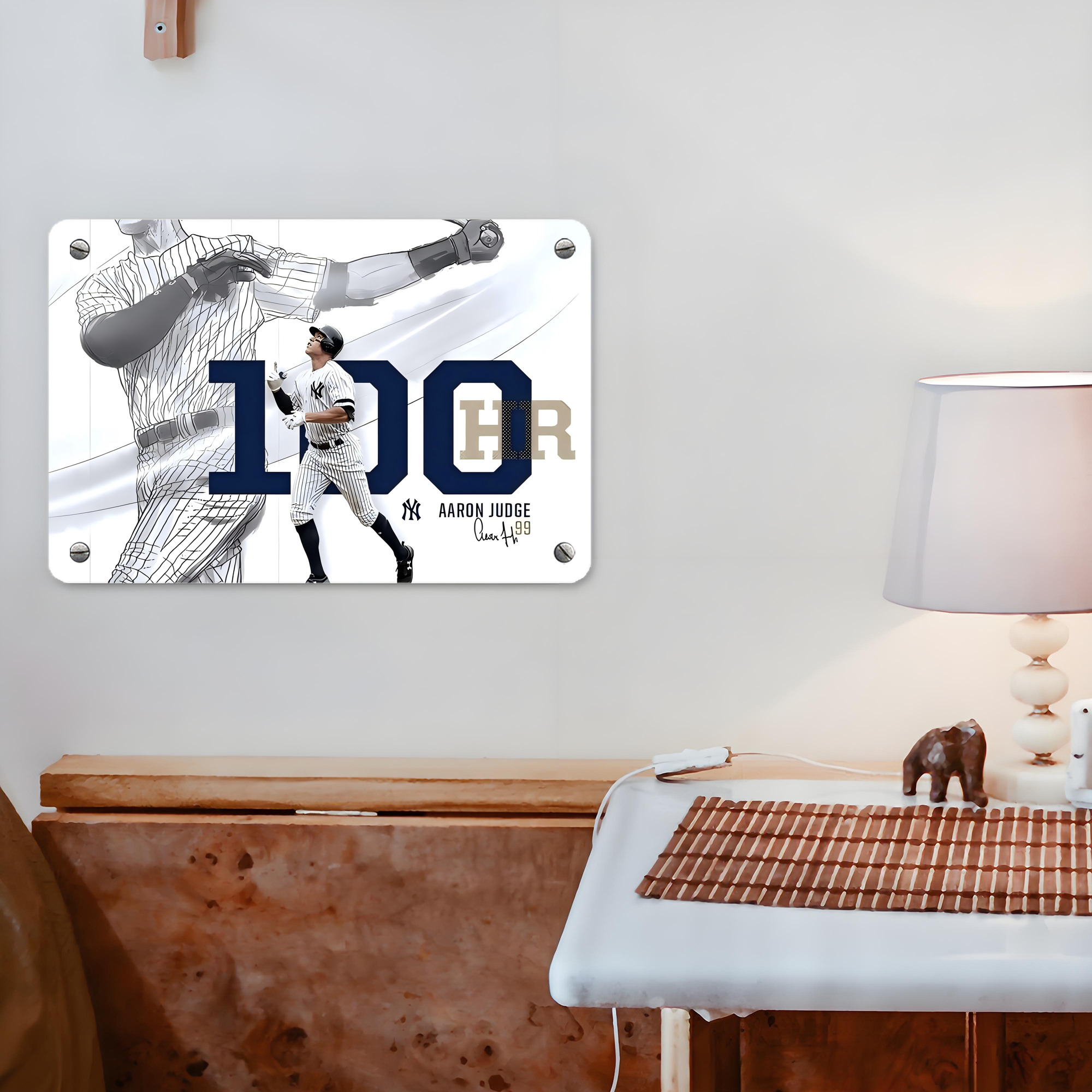 Aaron Judge 100 Home Runs Metal Tin Sign 12x8inch - Premium Full-Print Decorative Wall Art, Durable Rust-Resistant Metal Plaque For Living Room, Bedroom, Kitchen, Office, Bar Décor