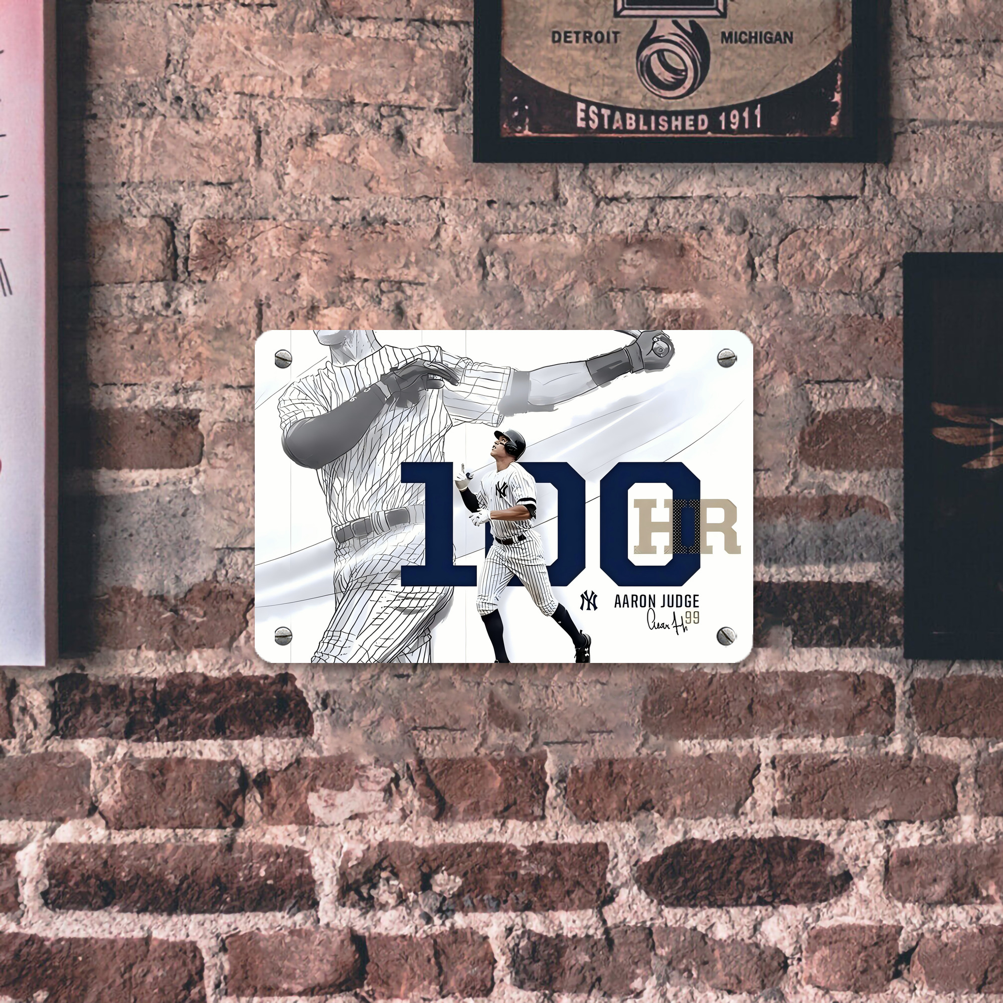 Aaron Judge 100 Home Runs Metal Tin Sign 12x8inch - Premium Full-Print Decorative Wall Art, Durable Rust-Resistant Metal Plaque For Living Room, Bedroom, Kitchen, Office, Bar Décor