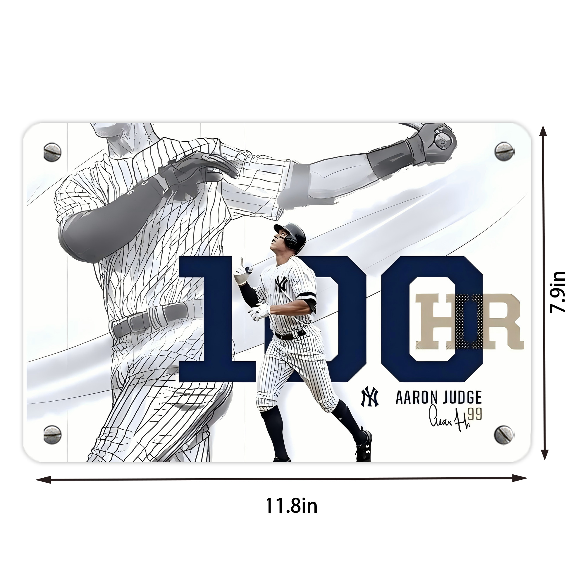 Aaron Judge 100 Home Runs Metal Tin Sign 12x8inch - Premium Full-Print Decorative Wall Art, Durable Rust-Resistant Metal Plaque For Living Room, Bedroom, Kitchen, Office, Bar Décor