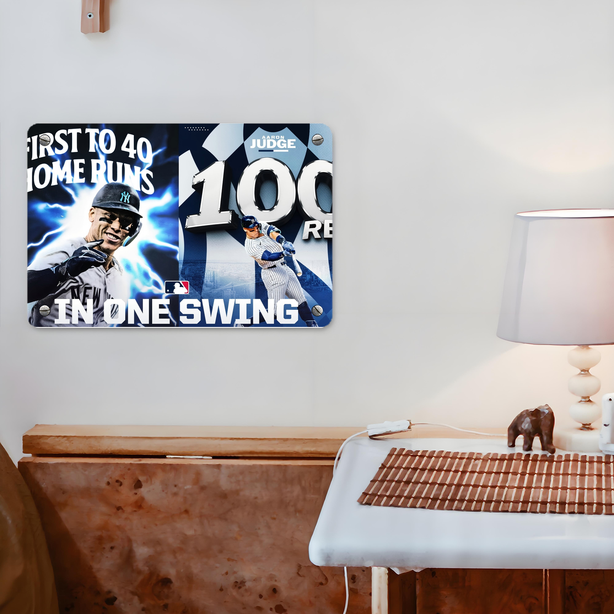 Aaron Judge First to 40 Home Runs In One Swing Metal Tin Sign 12x8inch - Premium Full-Print Decorative Wall Art, Durable Rust-Resistant Metal Plaque For Living Room, Bedroom, Kitchen, Office, Bar Décor