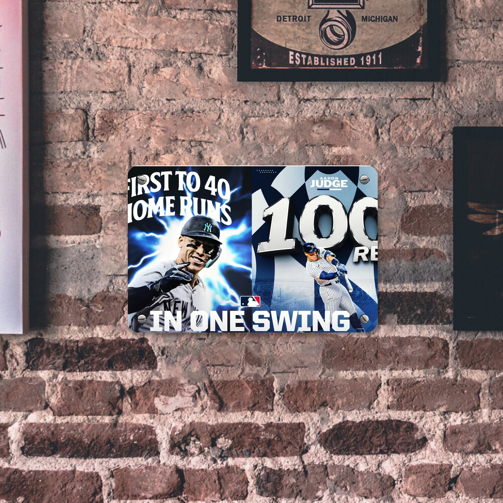 Aaron Judge First to 40 Home Runs In One Swing Metal Tin Sign 12x8inch - Premium Full-Print Decorative Wall Art, Durable Rust-Resistant Metal Plaque For Living Room, Bedroom, Kitchen, Office, Bar Décor